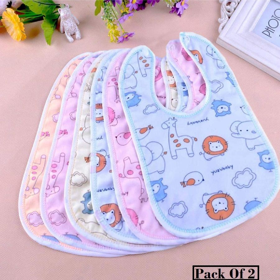 2 Soft Cotton Washable & Reusable Highly Absorbing/Comfortable& Easily Baby Bibs-image-11