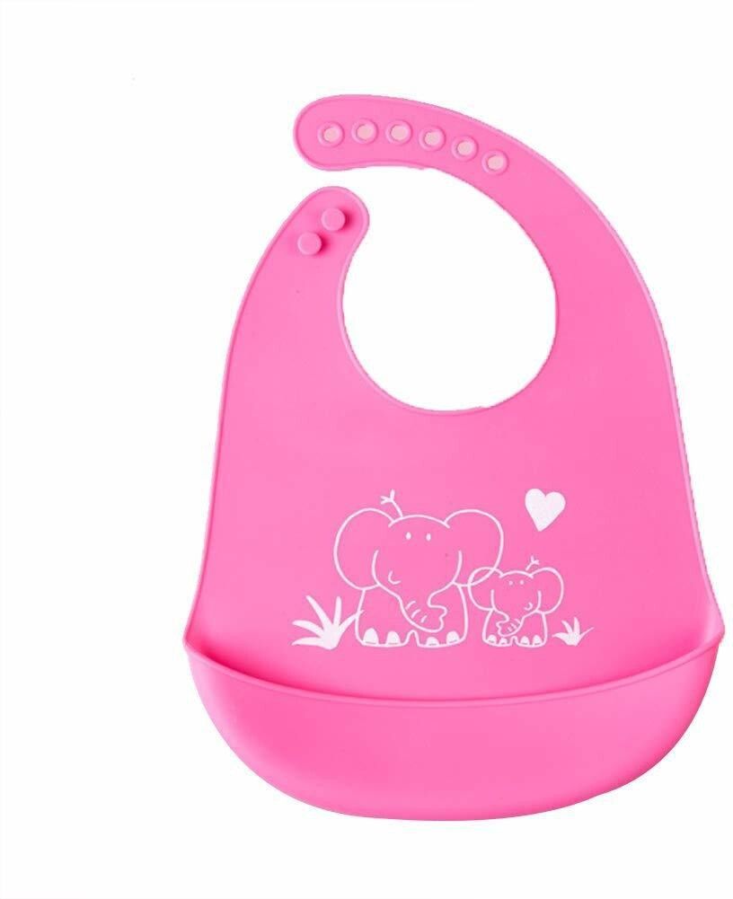 Baby Cartoon Printing Waterproof Silicone Bib Rice Pocket_Pink