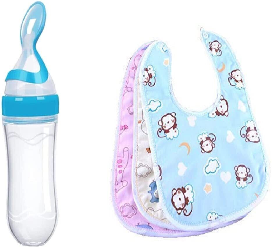 Waterproof Baby Apron with Bib Set 3 & Feeding Bottle - 90ml-image-47