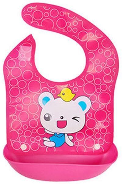 momisy Baby Bib Waterproof Silicone Apron with Pocket for 6M+ (DarkPink Bear)-picture-12
