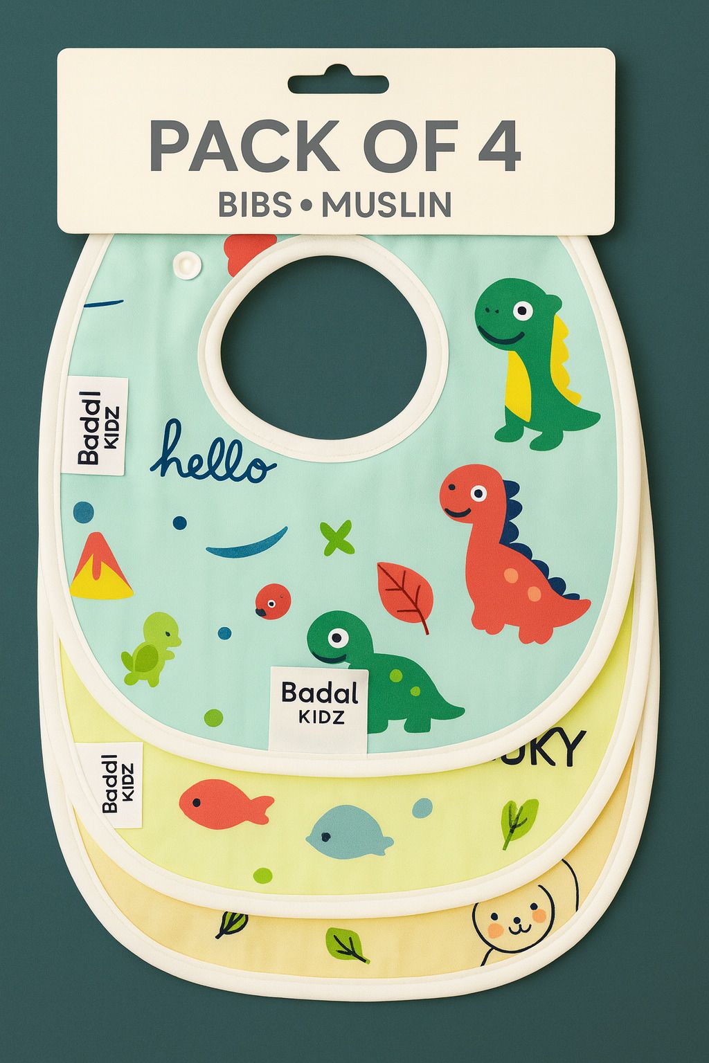 kids basic Pack of 4 Soft Muslin Waterproof Feeding Bibs for Newborns & Toddler-picture-11