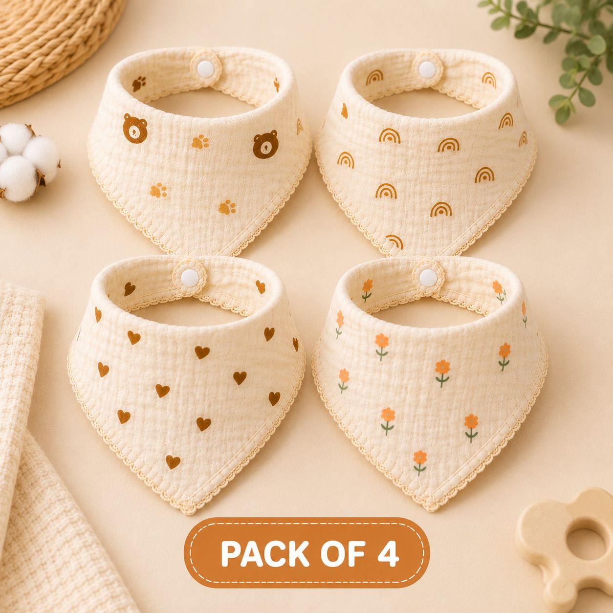 Bandana Bibs + Napkins - Soft, Comfortable, Washable, Breathable (Pack of 4)-image-41
