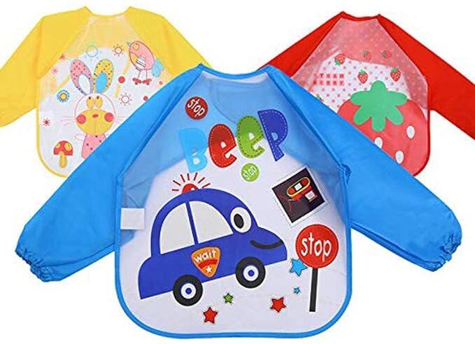 Baby Full Sleeve Waterproof Feeding Bib Washable Colourful Cute Animal Kid Apron-image-5