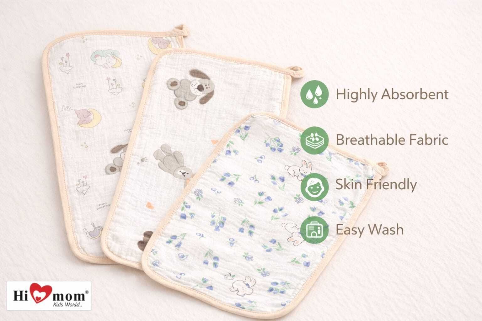 hi mom Soft Cotton Baby Bib & Burp Cloth Set (Pack of 3)-picture-14