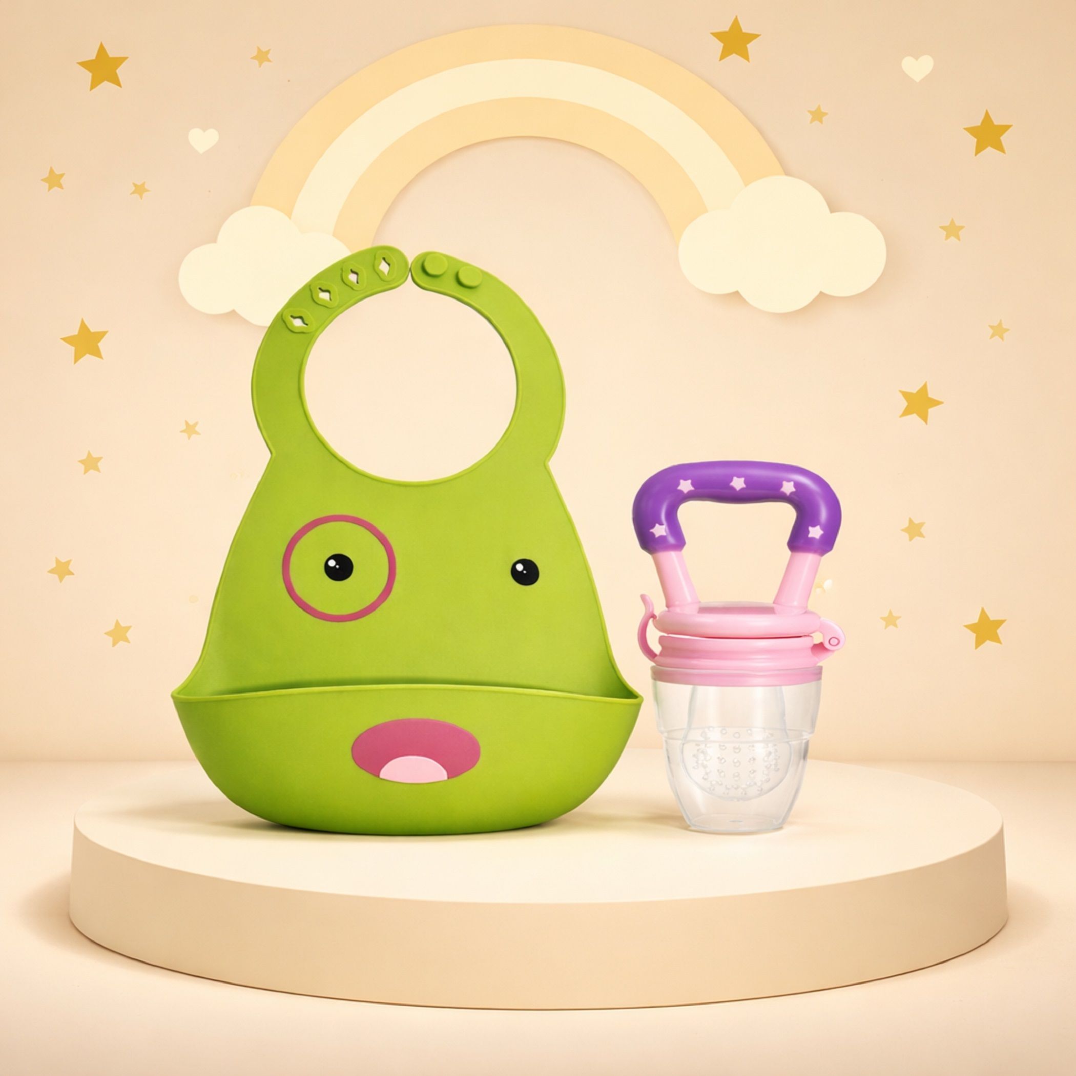 Baby Waterproof Adjustable Feeding Bib with Fruit Feeder Nibbler for Babies-image-22