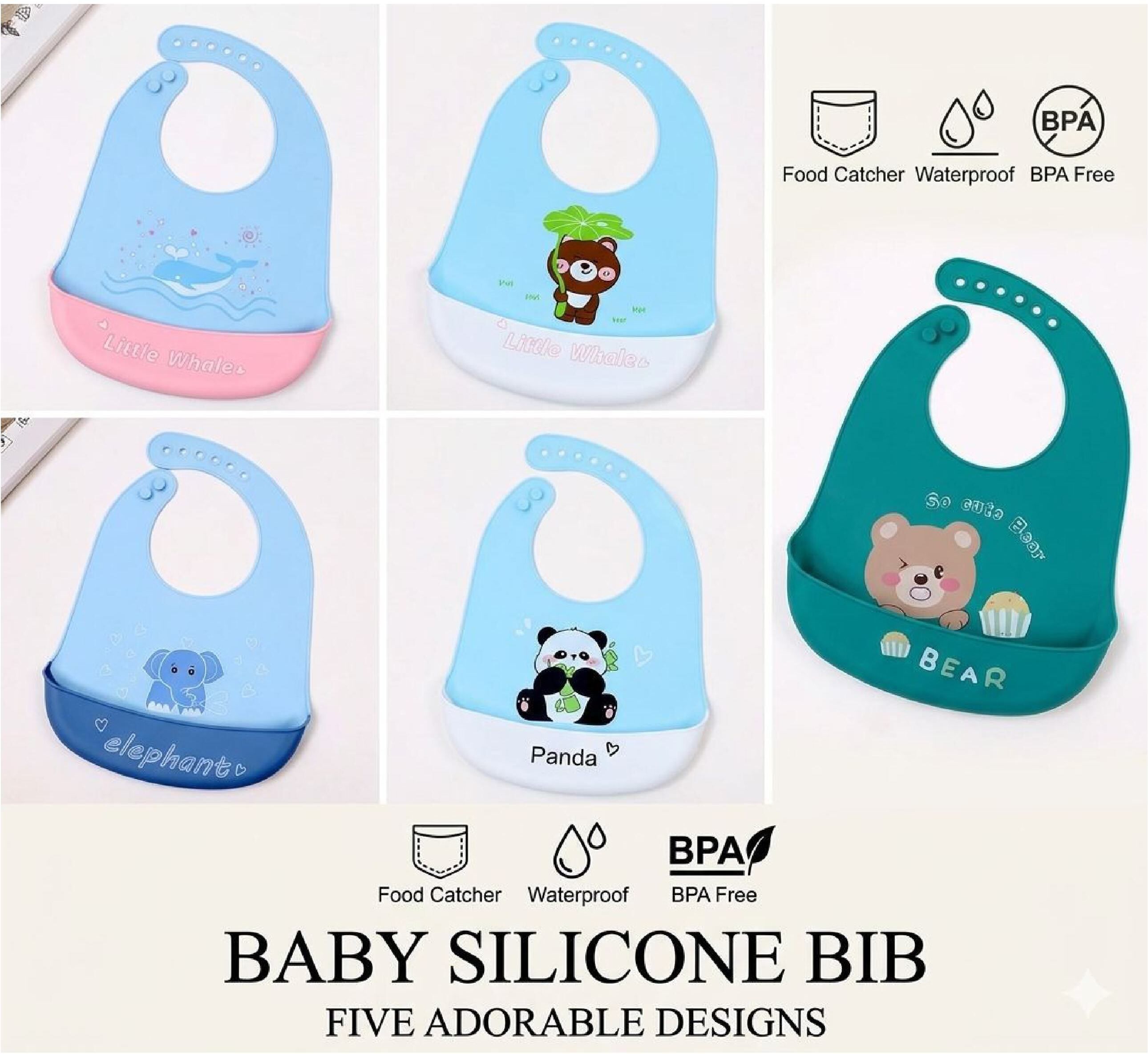 Premium Silicone Bib For Feeding Kids, Infants, Toddlers, Soft Silicone Bib-image-36