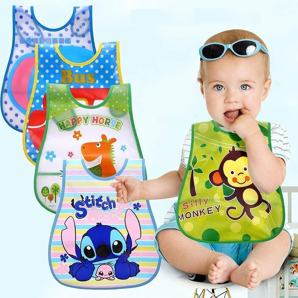 Baby Plastic Apron Bibs 4Pcs | Waterproof,Quick Dry/ Multi-Design | 6-24 Months-image-22