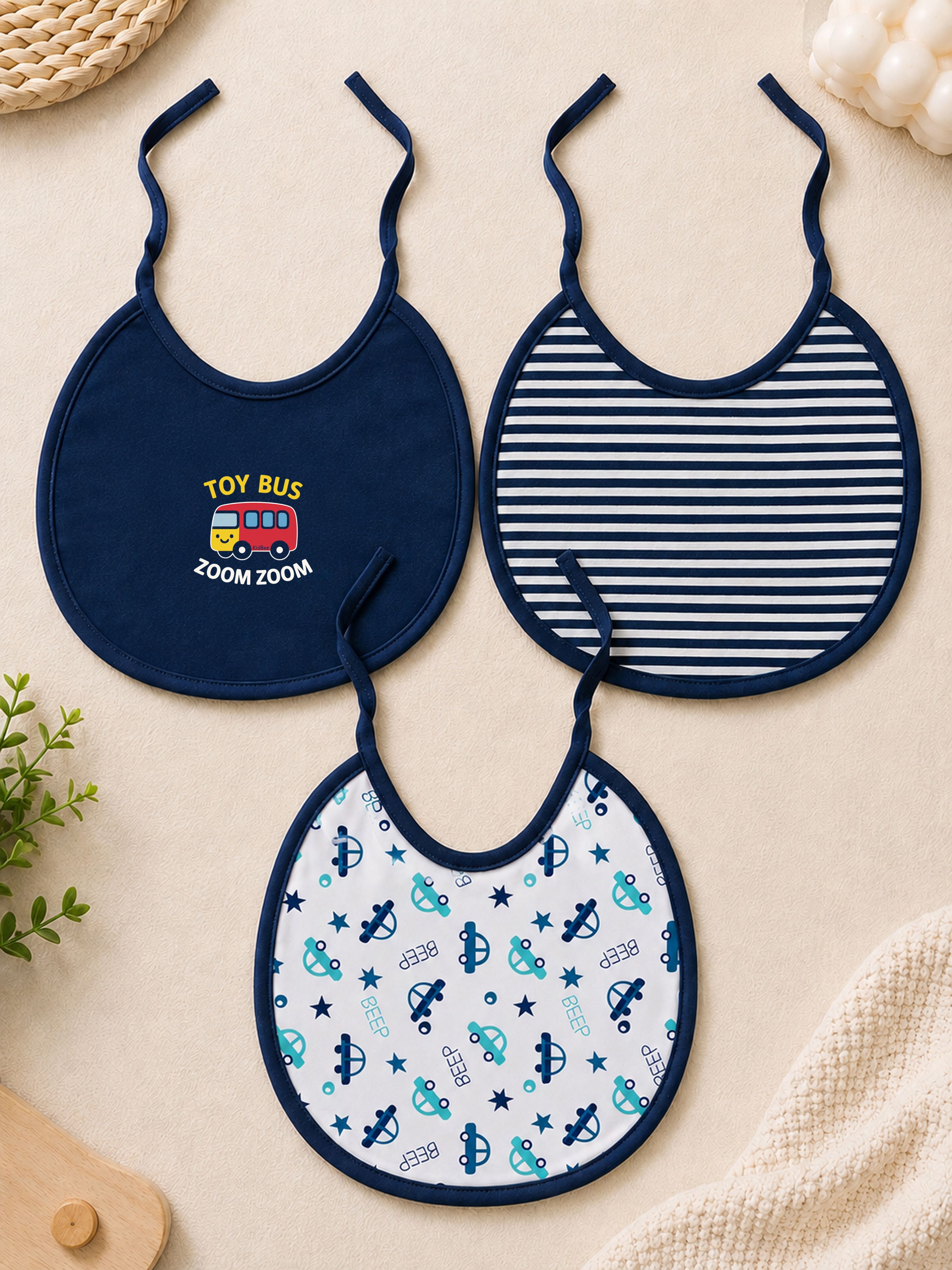 kidbee Soft Cotton Tie-Up Feeding Bib for Baby Boys & Girls 0-24 Months (Pack of 3)-picture-17