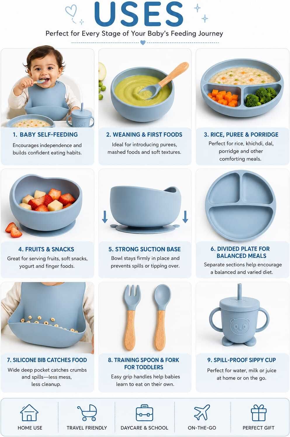Baby Silicone Feeding Set 6 PCS, Food Grade BPA Free-image-34