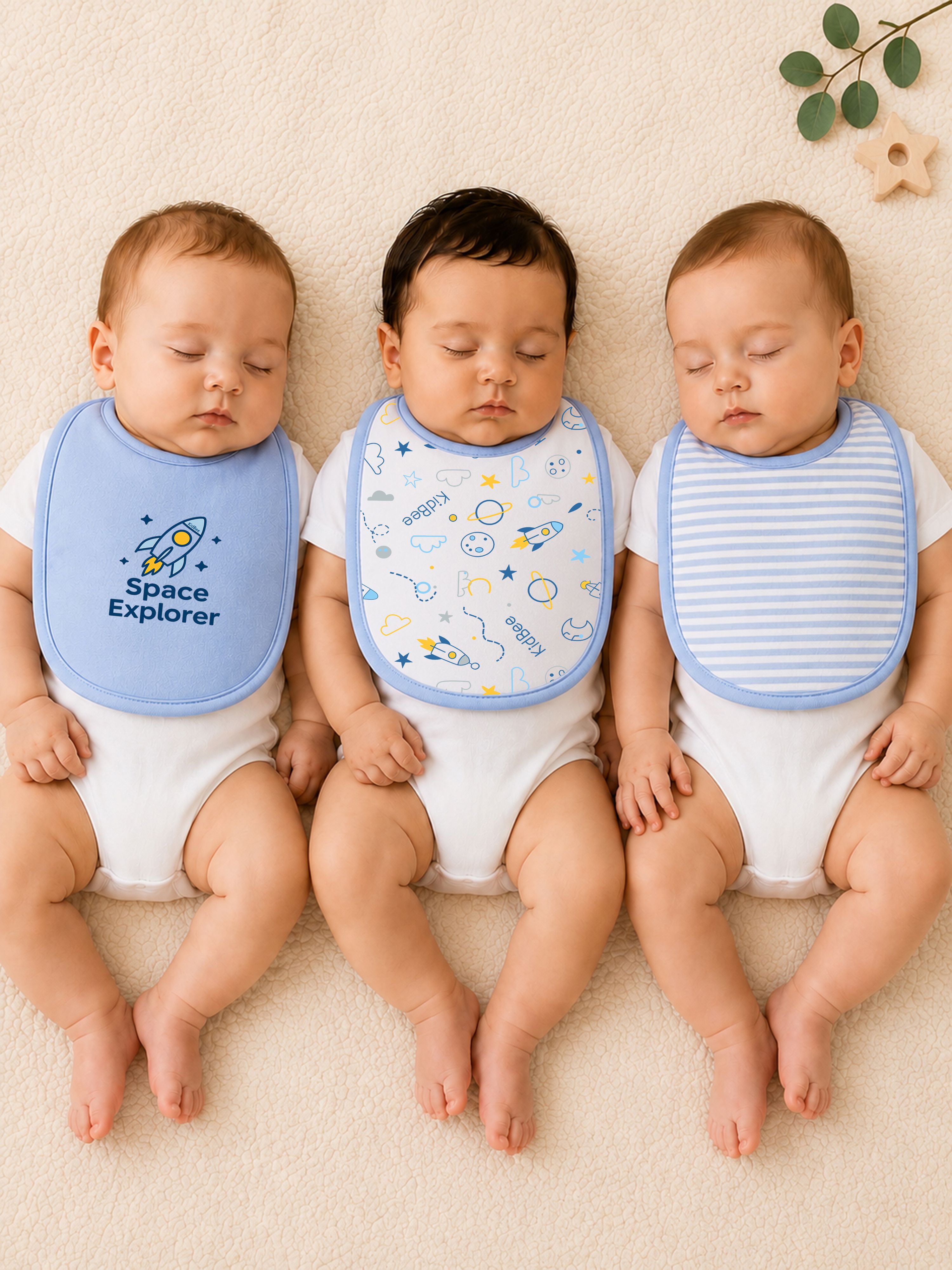 kidbee Cotton Feeding Bib Pack of 3 for Baby Boys & Girls 0-24 Months | Tiny Tots Bibs-picture-11