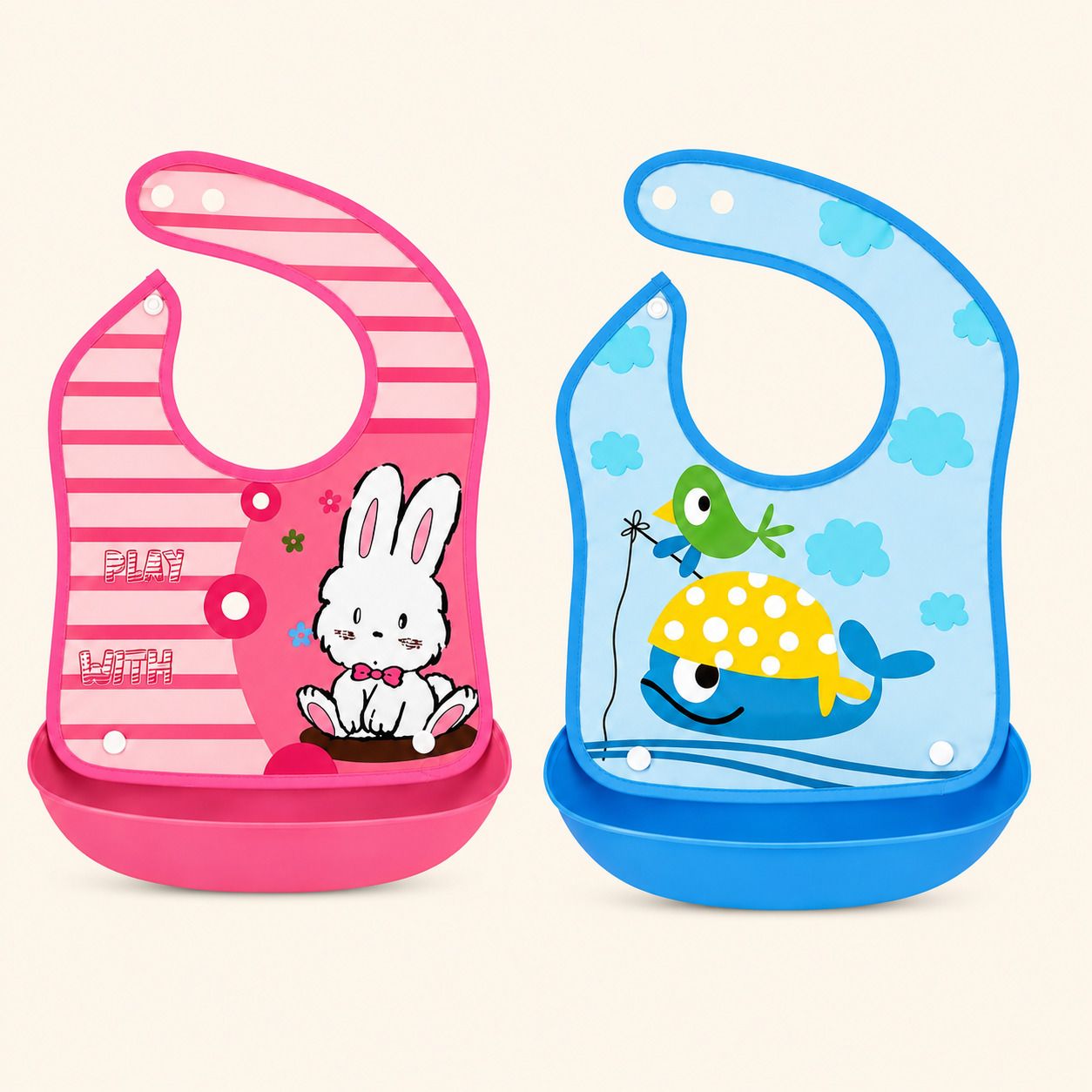 saforiaa Soft Plastic Printed Bibs Combo with Crumb Catcher-picture-18