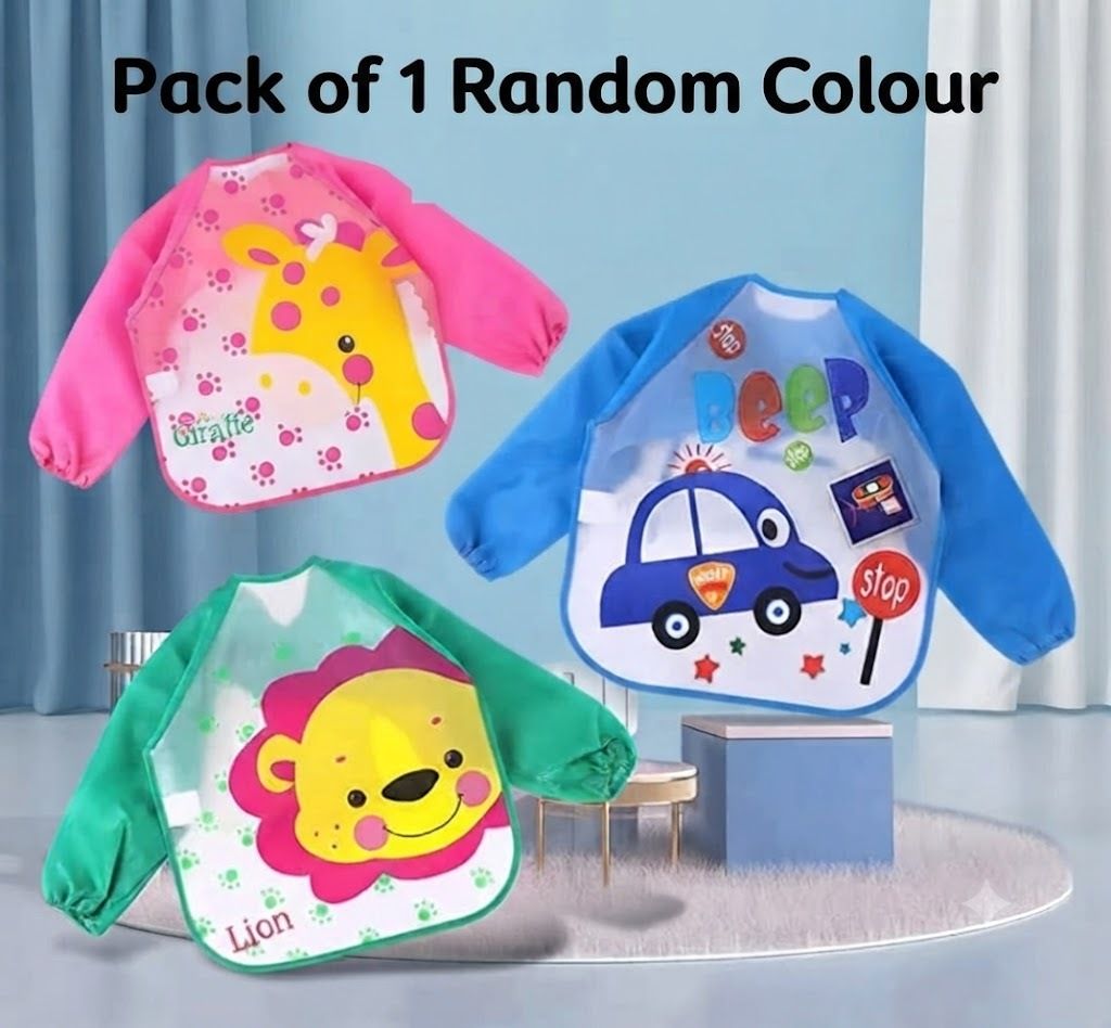 Full Sleeve Waterproof Baby Feeding Bib Washable Colorful Cute Animal Kids Apron-image-3