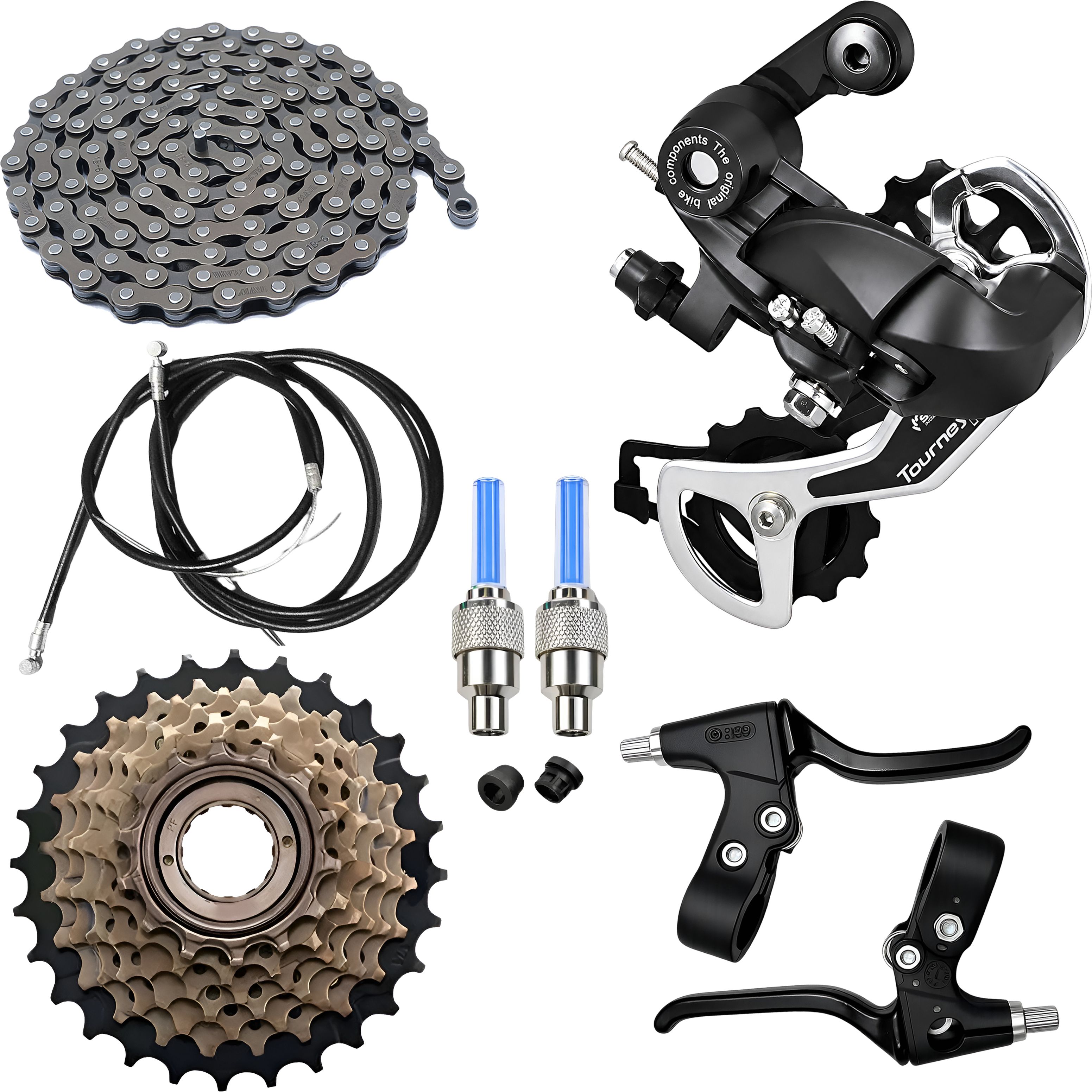 razaiq Cycle 6/7/8 Speed Gear Set Rear Derailleur Chain Freewheel LED Valve Cap Kit Bicycle Brake Disk-picture-21