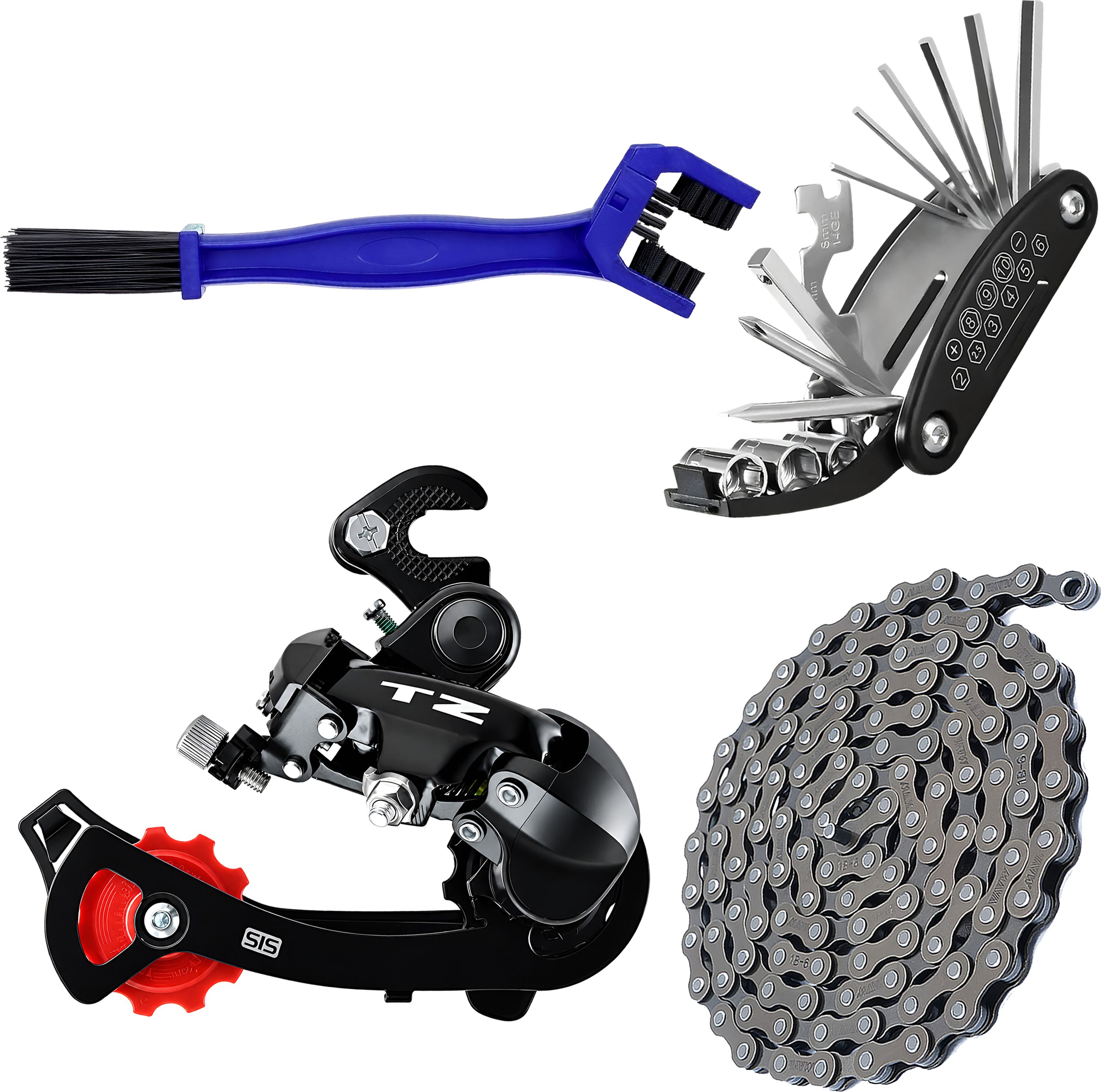 razaiq Rear Derailleur 6/7 Speed with 116 Link Chain, Tool Kit & Cleaner Brush Bicycle Brake Disk-picture-30