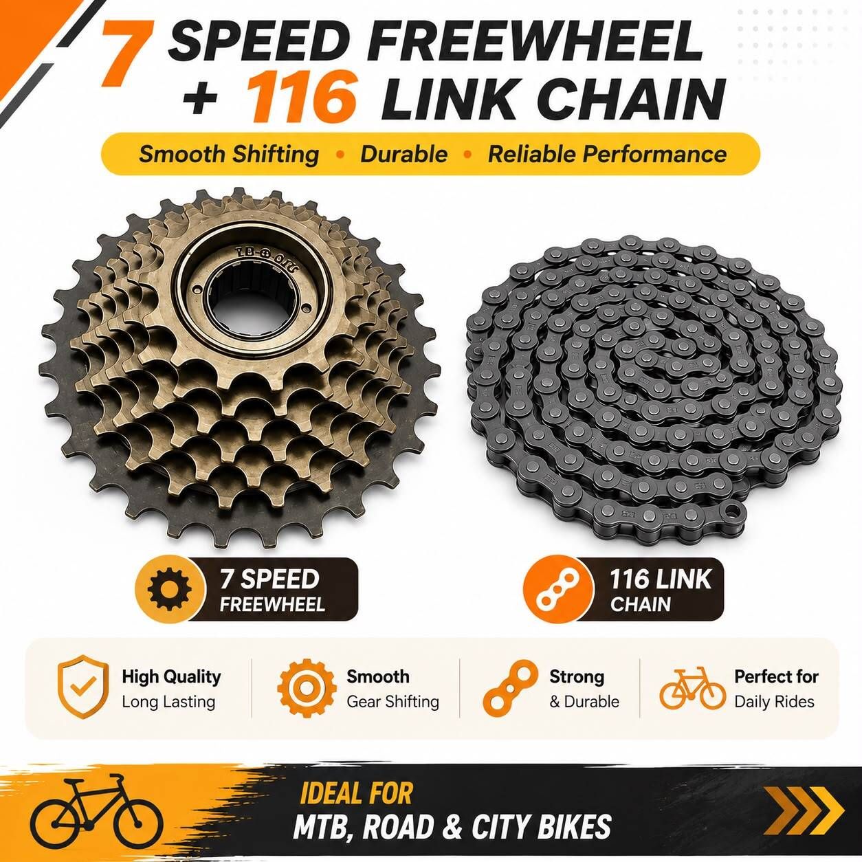 de venta Bicycle 7 speed freewheel + 116 link chain Combo Bicycle Brake Disk-picture-7