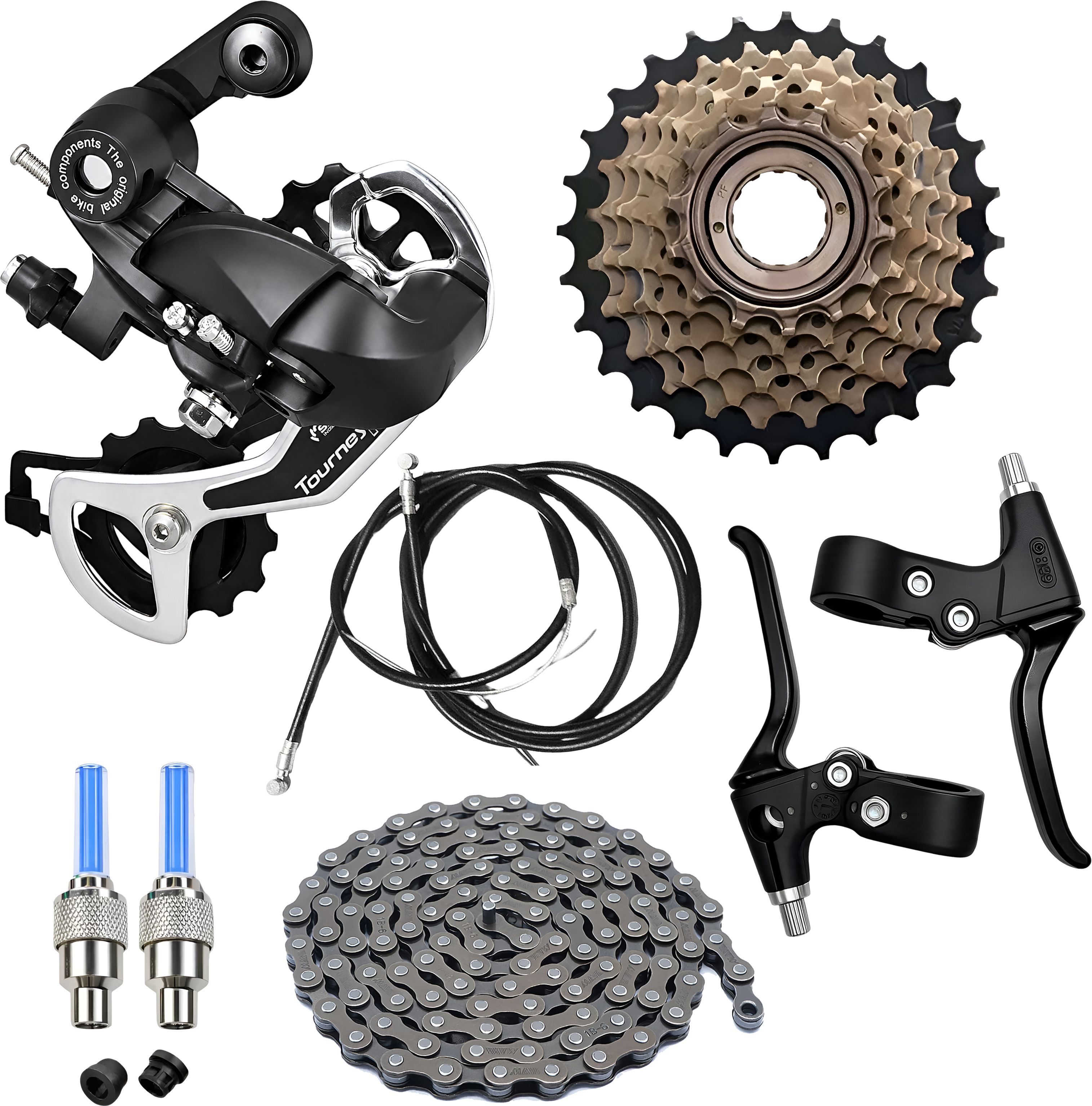 Bicycle 6/7/8 Speed Kit Chain Freewheel Brake Cable LED Valve Cap Light Set Bicycle Brake Disk-image-14