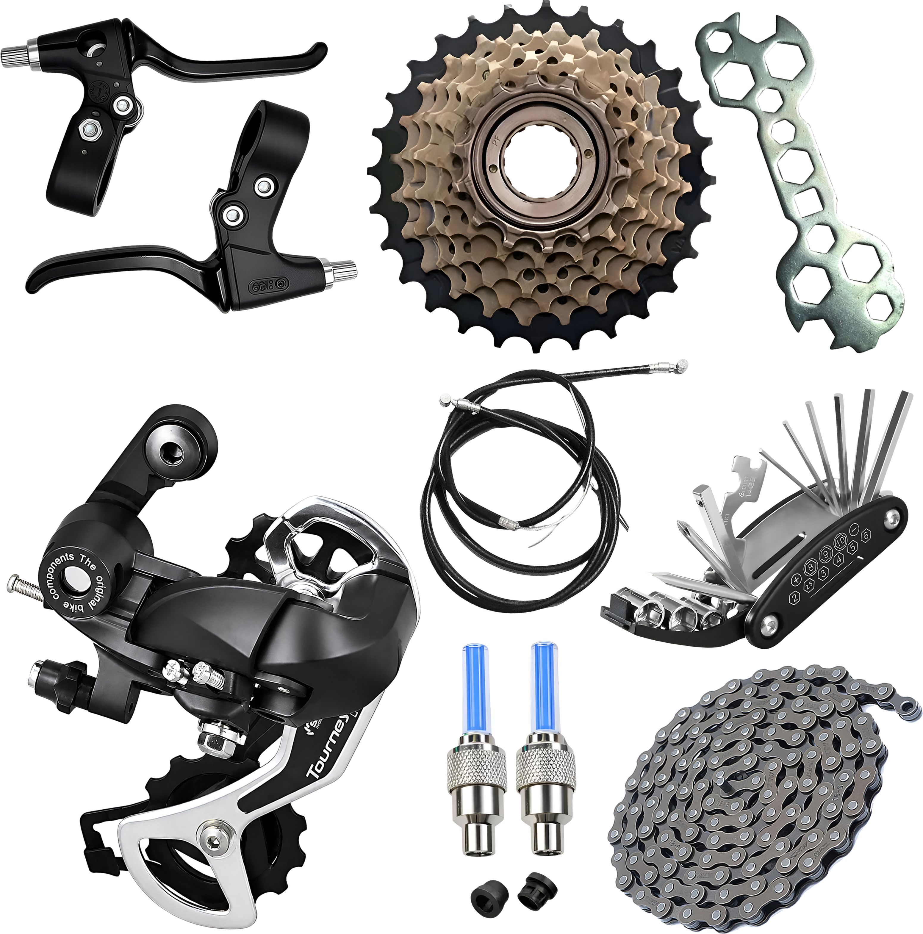 razaiq Bicycle Gear Replacement Kit Chain Rear Derailleur Tool Set LED Rim Valve Cap Bicycle Brake Disk-picture-14