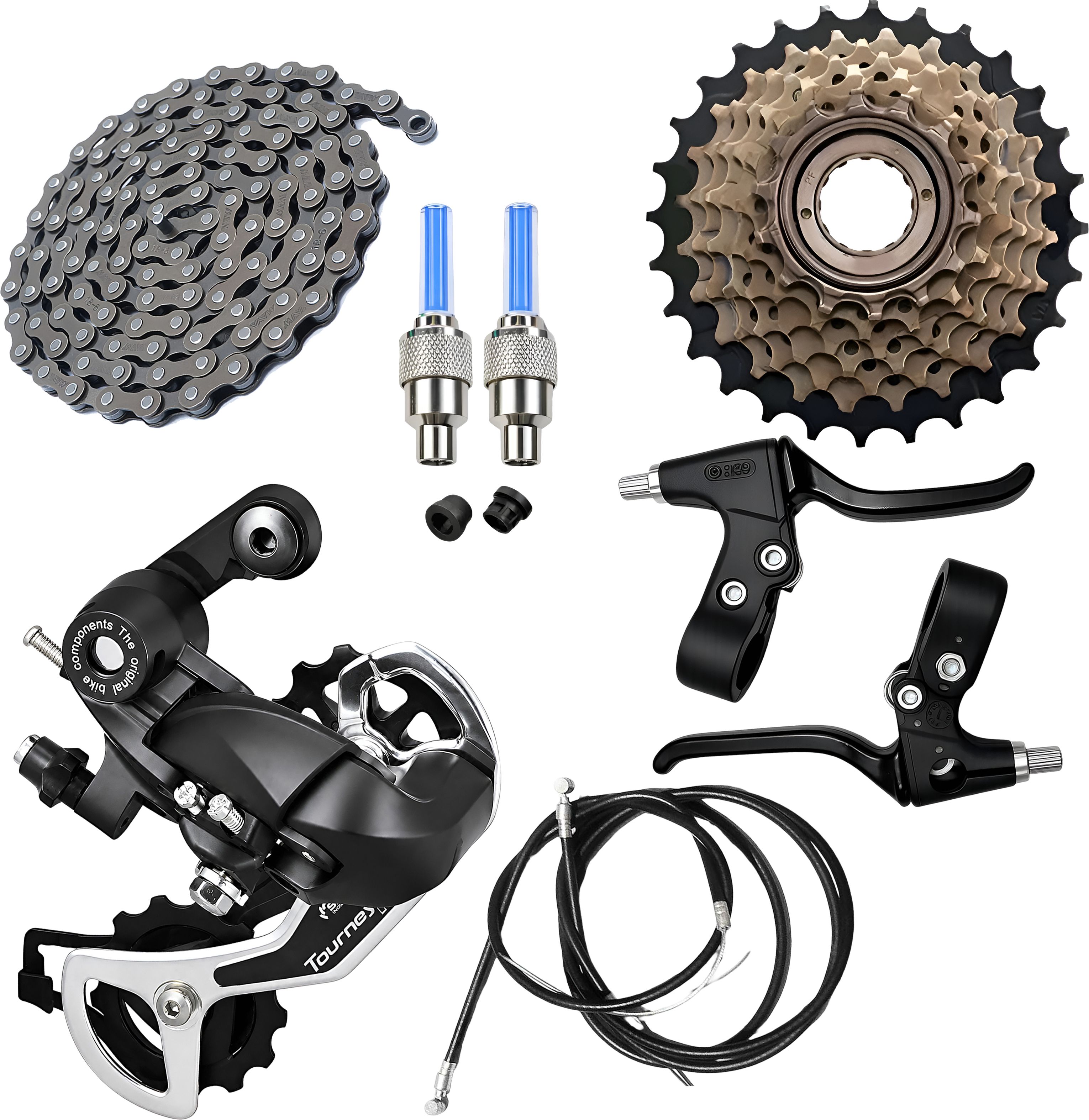 Cycle Rear Gear Chain Freewheel Disc Brake LED Rim Valve Cap Combo Kit Bicycle Brake Disk-image-39