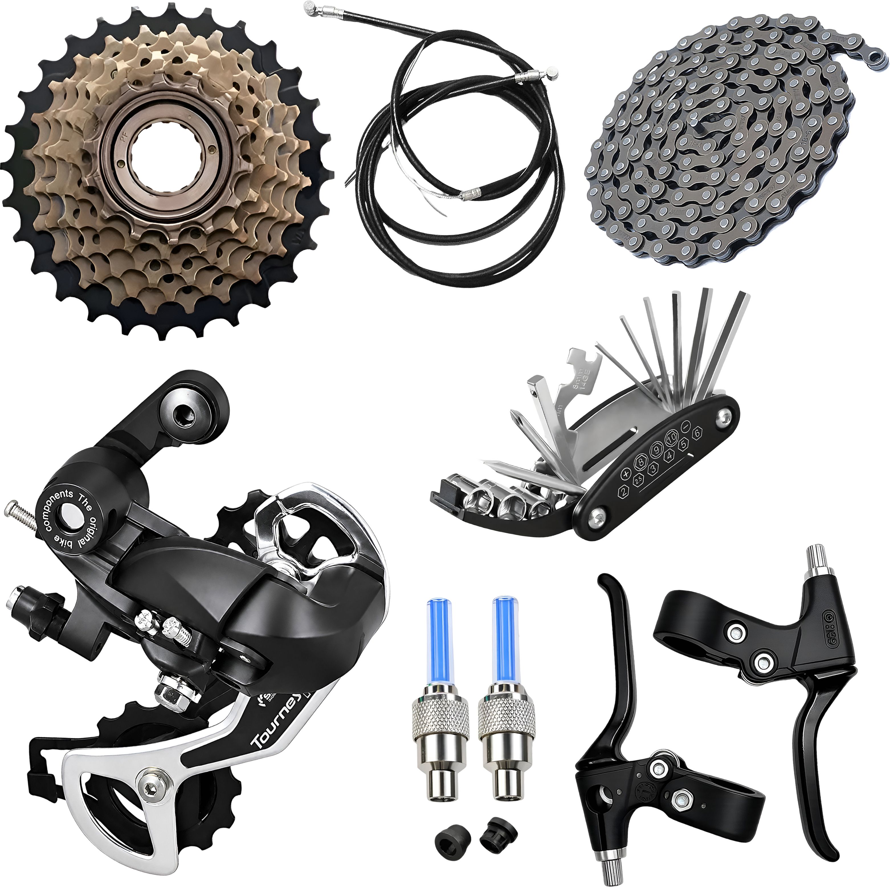 razaiq Bicycle Rear Gear Upgrade Kit Chain Freewheel Tool Set LED Valve Cap Light Bicycle Brake Disk-picture-48