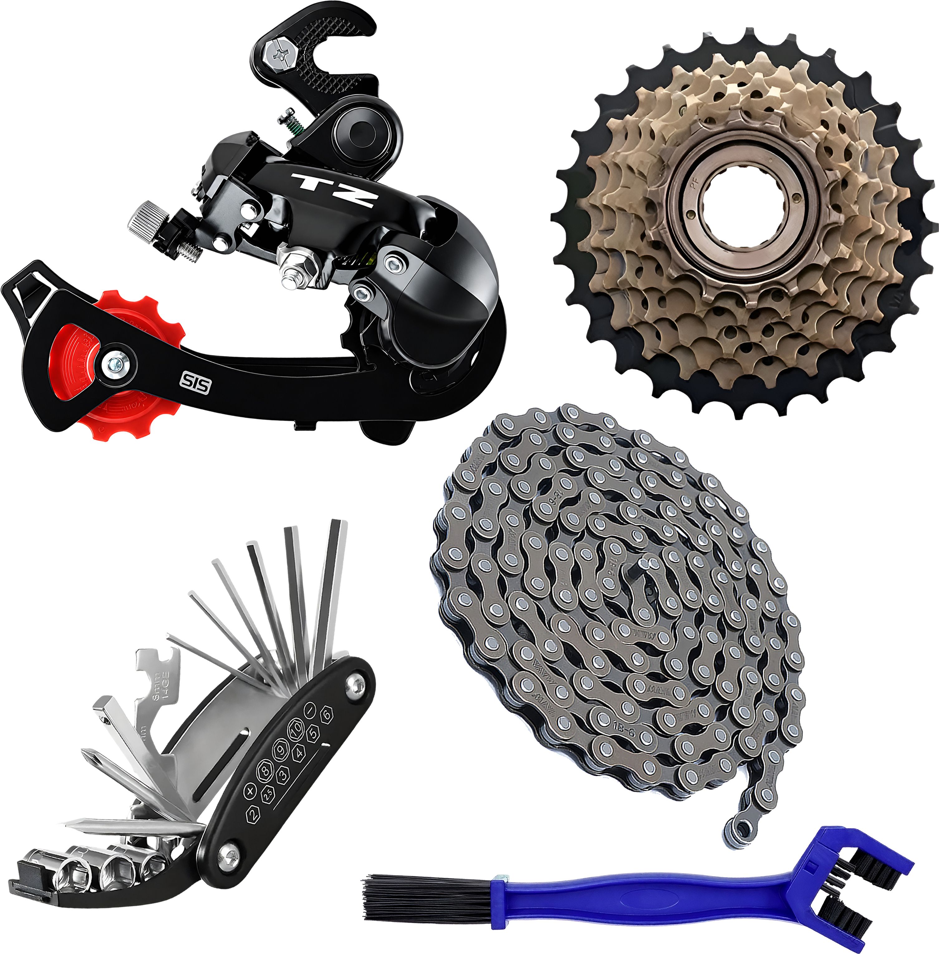 razaiq Cycle Rear Derailleur Kit with 7 Speed Freewheel Chain Tool and Brush Set Bicycle Brake Disk-picture-14