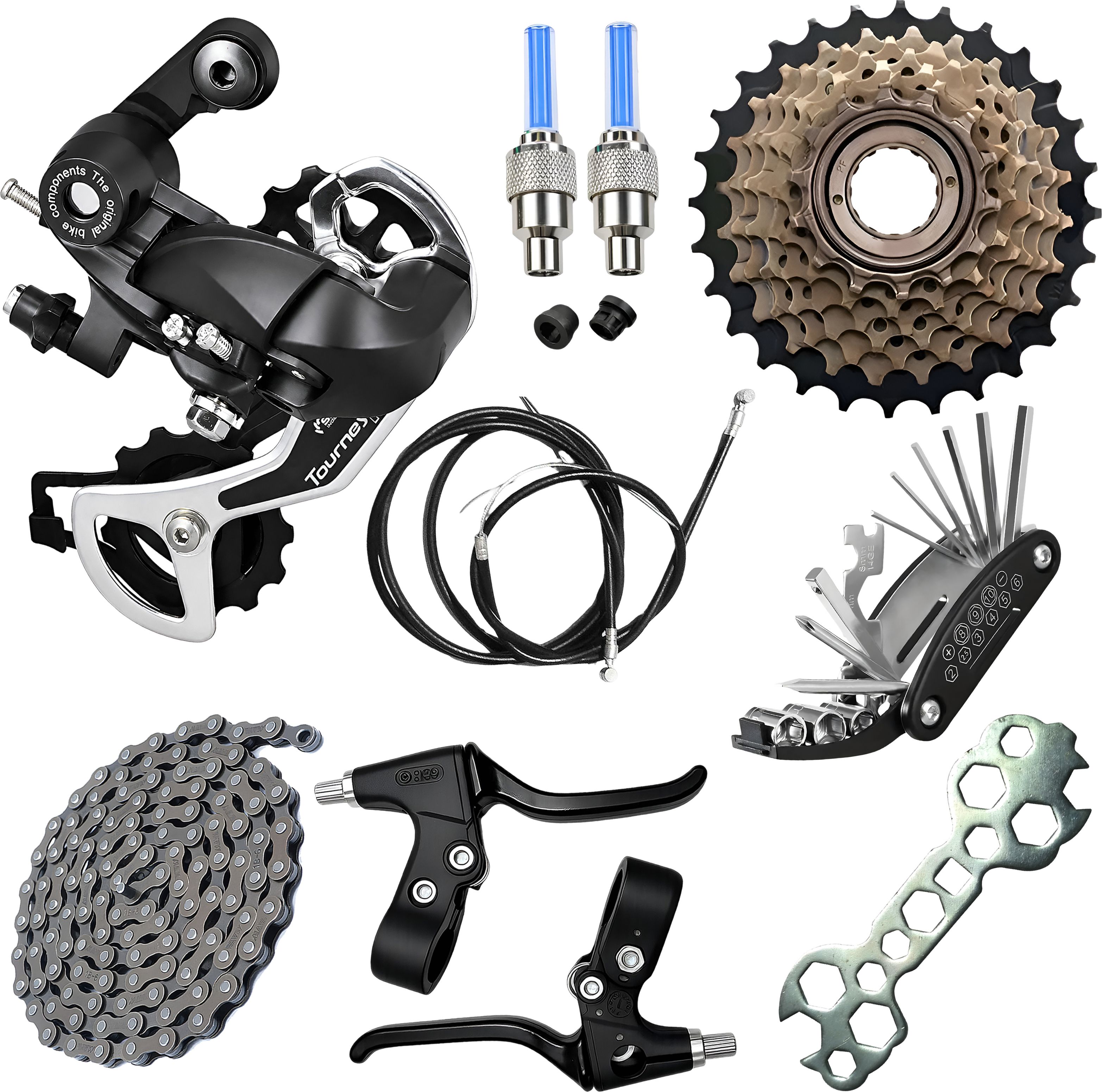 razaiq Cycle Upgrade Kit Rear Gear Freewheel Chain Repair Tools LED Valve Cap Combo Bicycle Brake Disk-picture-3