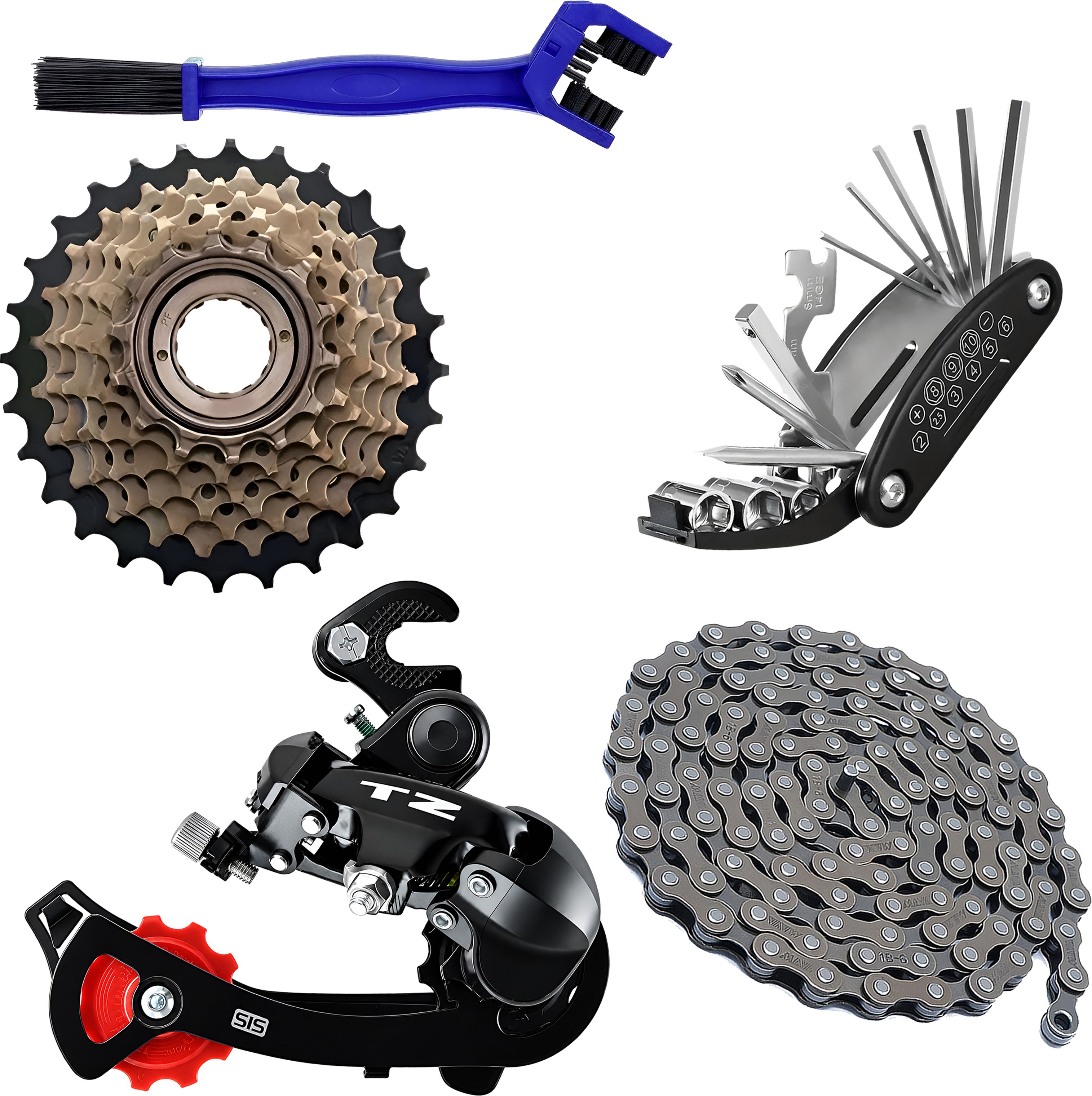 razaiq Rear Derailleur TZ Tourney Chain Freewheel 16 in 1 Tool Cleaner Brush Kit Bicycle Brake Disk-picture-32