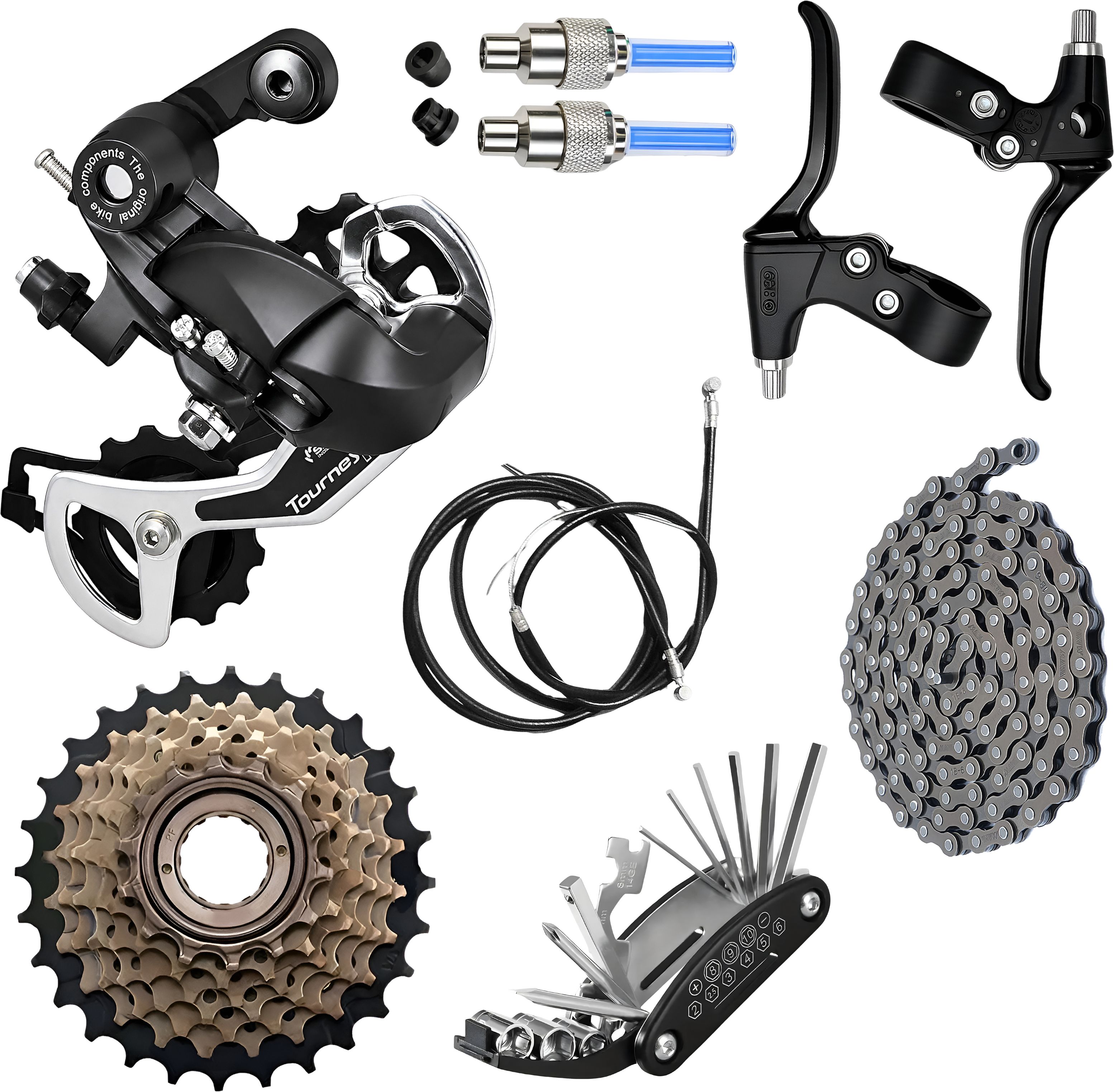 razaiq Cycle 6/7/8 Speed Kit Chain Freewheel 16 in 1 Tool LED Valve Cap Set Bicycle Brake Disk-picture-45