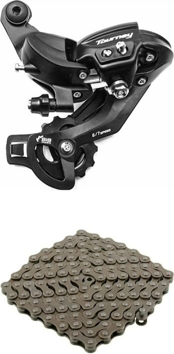 TOURNEY TY BICYCLE REAR TYPE GEAR DERAILLEUR WITH 116 LINK GEAR CYCLE CHAIN. Bicycle Brake Disk-image-28