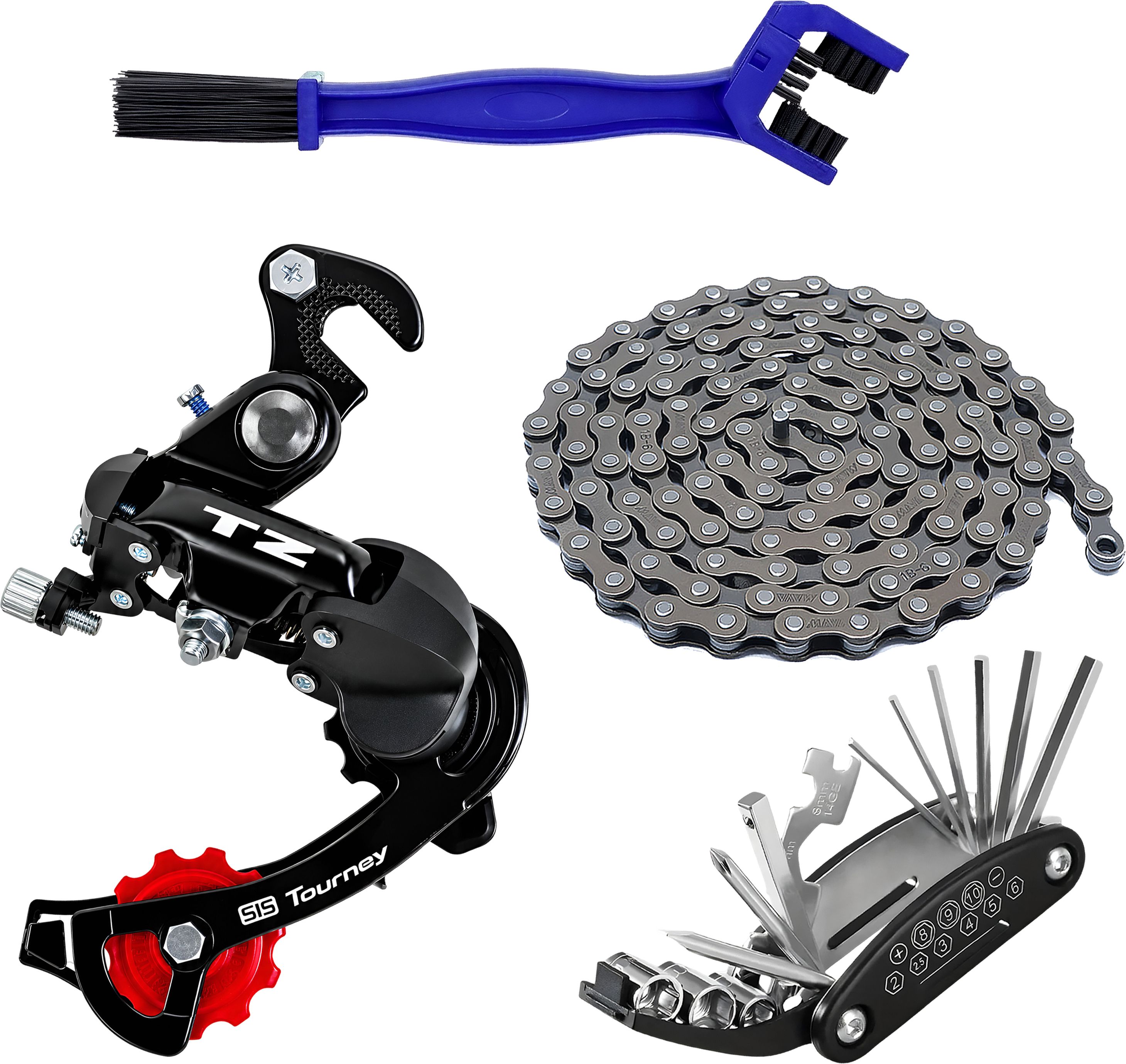 razaiq TZ Tourney Rear Derailleur Kit with 116 Link Chain Tool & Cleaner Brush Set Bicycle Brake Disk-picture-20
