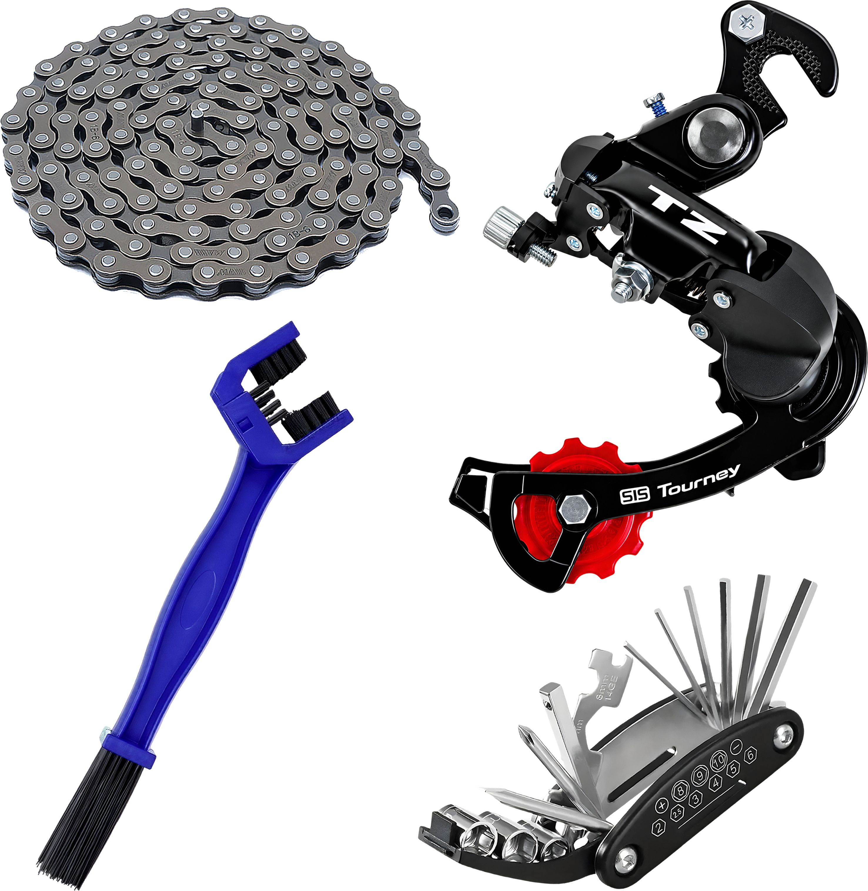 razaiq TZ Tourney Rear Derailleur with 116 Link Chain, Tool Kit & Cleaner Brush Bicycle Brake Disk-picture-21