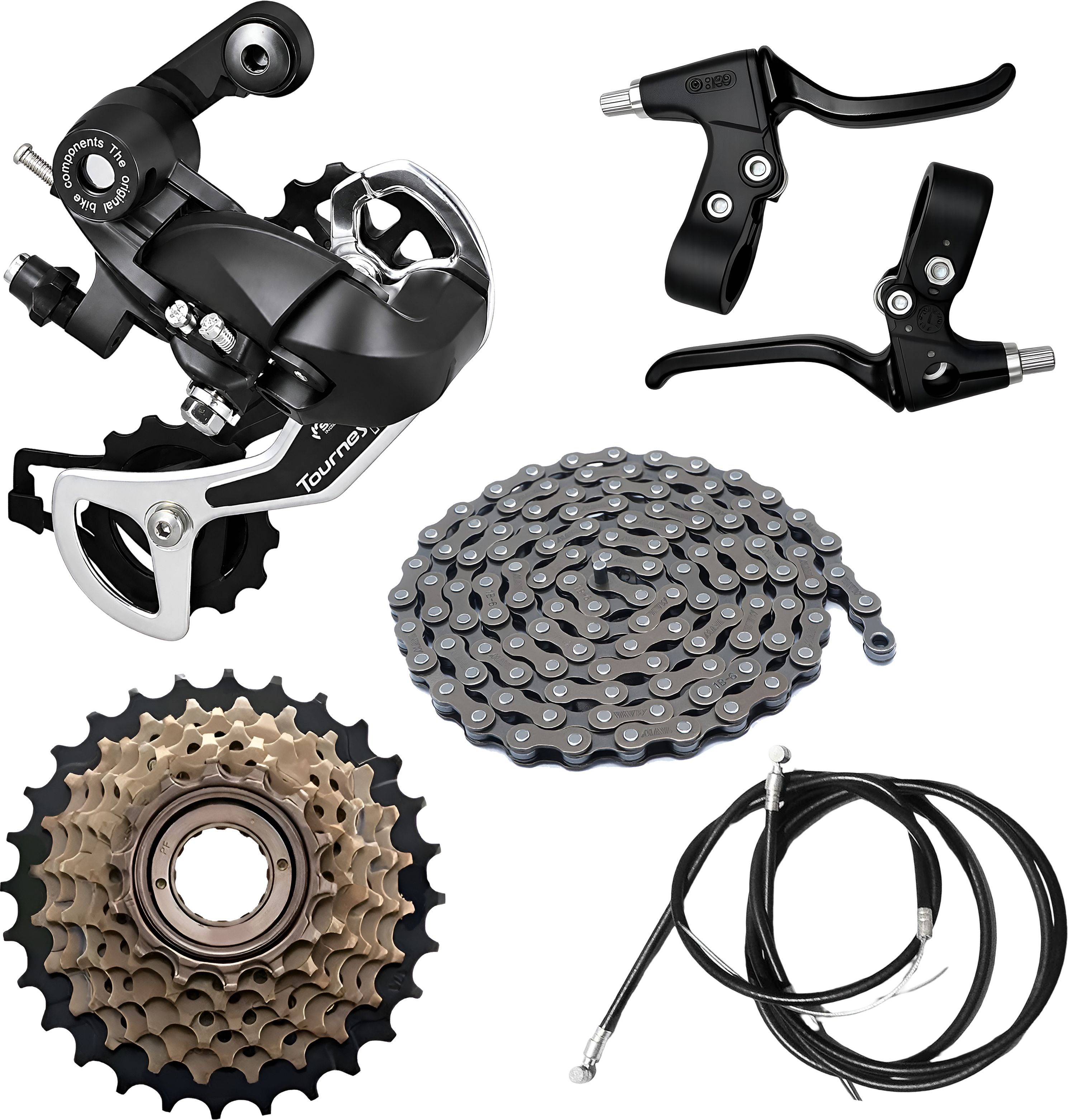 razaiq Complete Cycle Drivetrain Kit Rear Derailleur Chain Freewheel Brake Lever Set Bicycle Brake Disk-picture-10