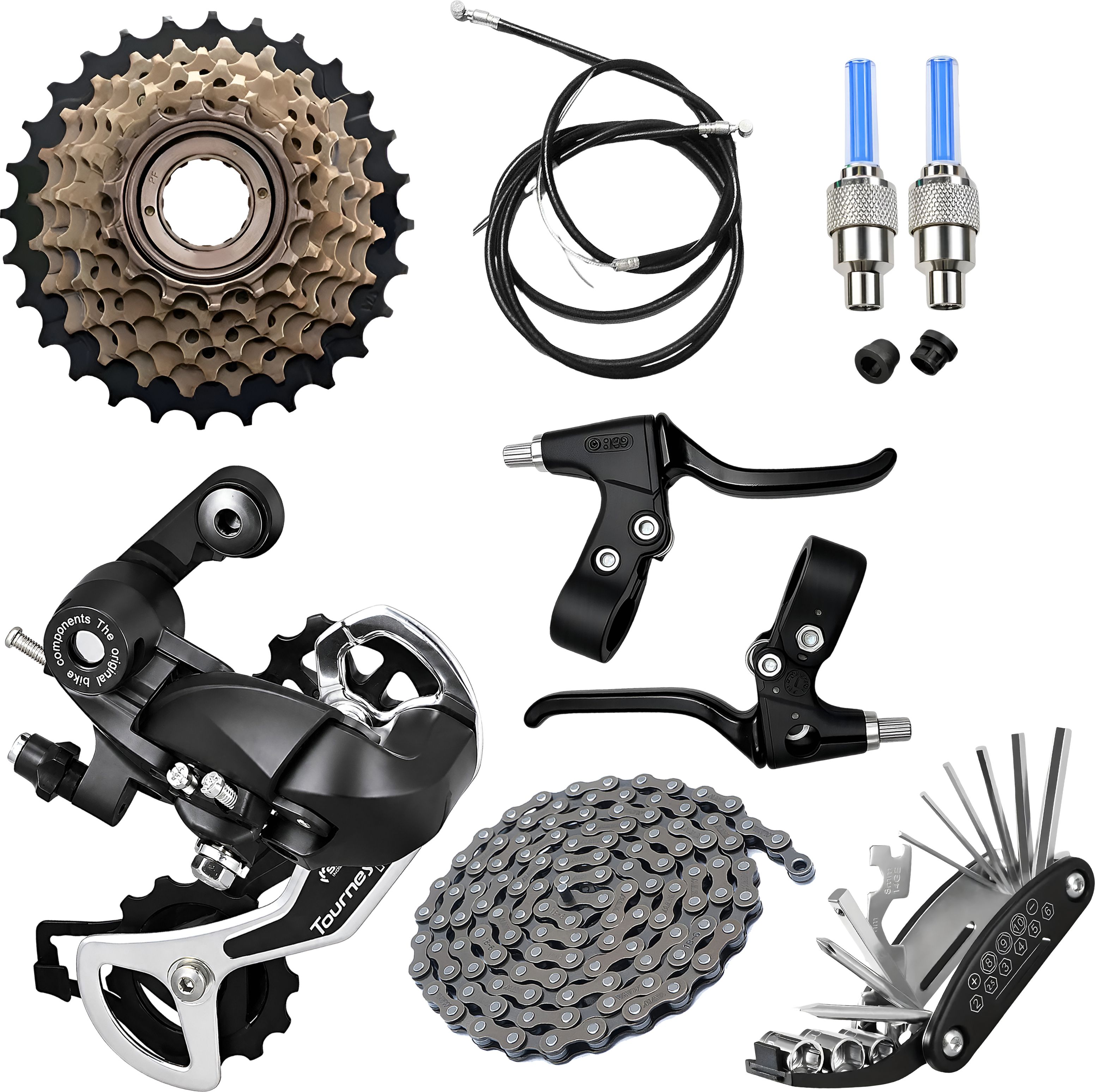 razaiq Bicycle Complete Gear Kit Rear Chain Freewheel Tool Set LED Valve Cap Kit Bicycle Brake Disk-picture-28