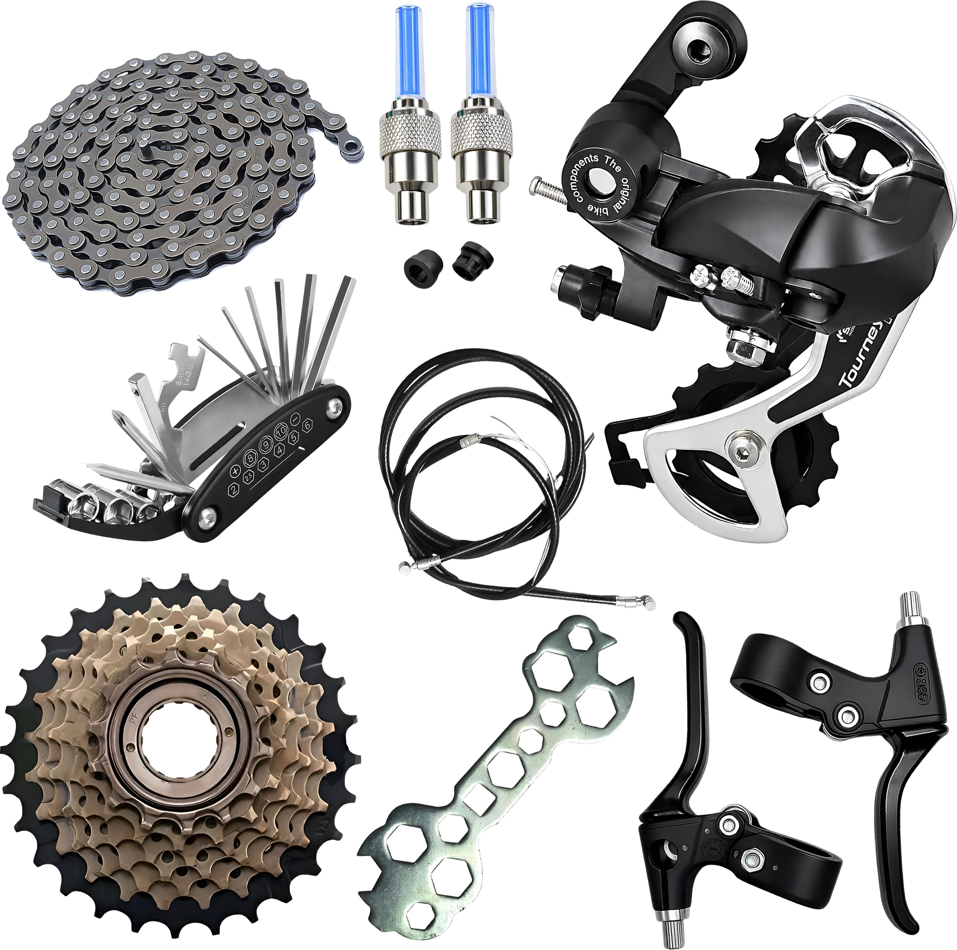 razaiq Bicycle Complete Gear Upgrade Kit Chain Freewheel Repair Tool LED Valve Cap Bicycle Brake Disk-picture-19