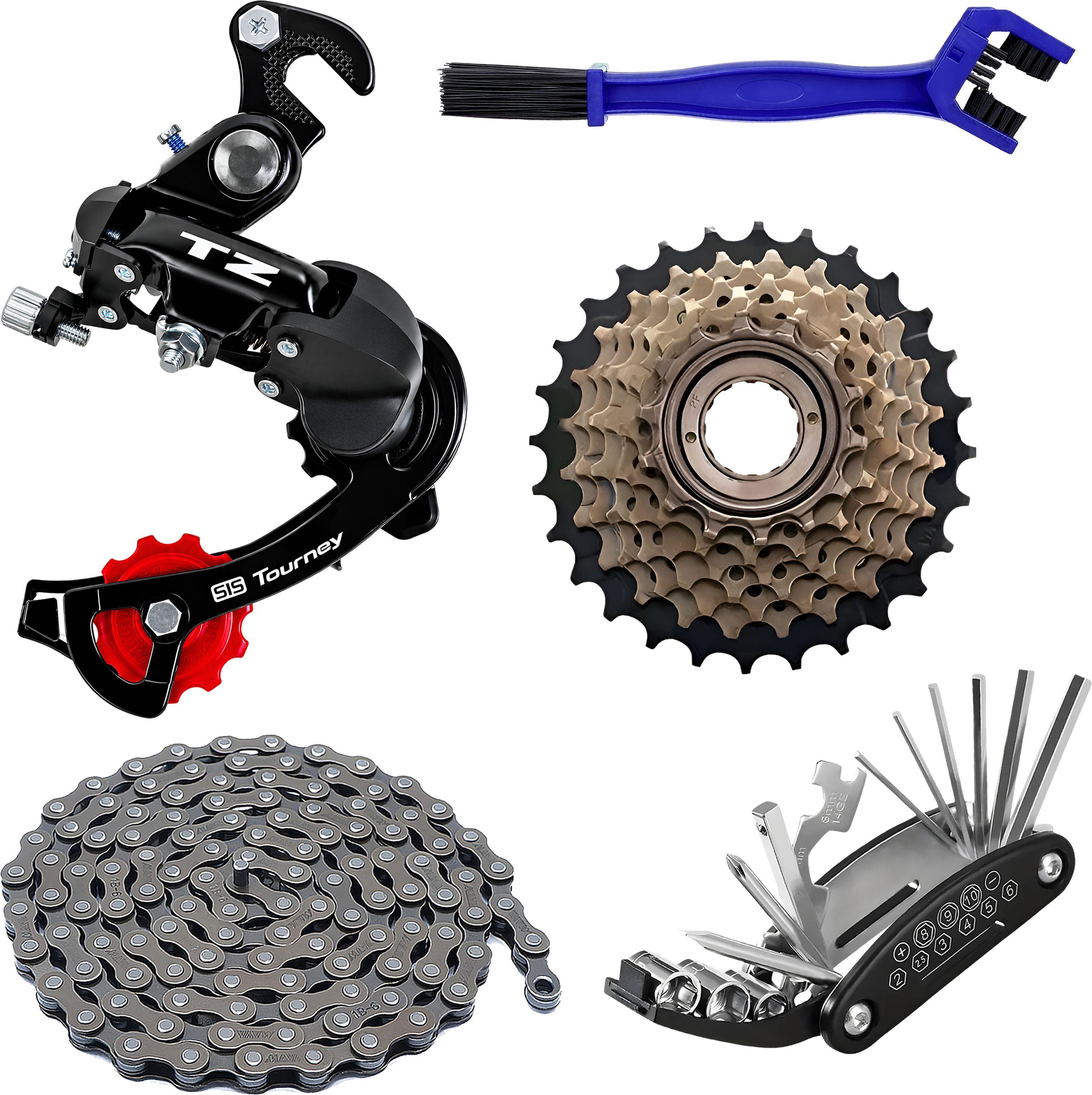 razaiq TZ Tourney 6/7 Speed Rear Gear Kit Chain Tool Freewheel Brush Cycle Combo Set Bicycle Brake Disk-picture-33