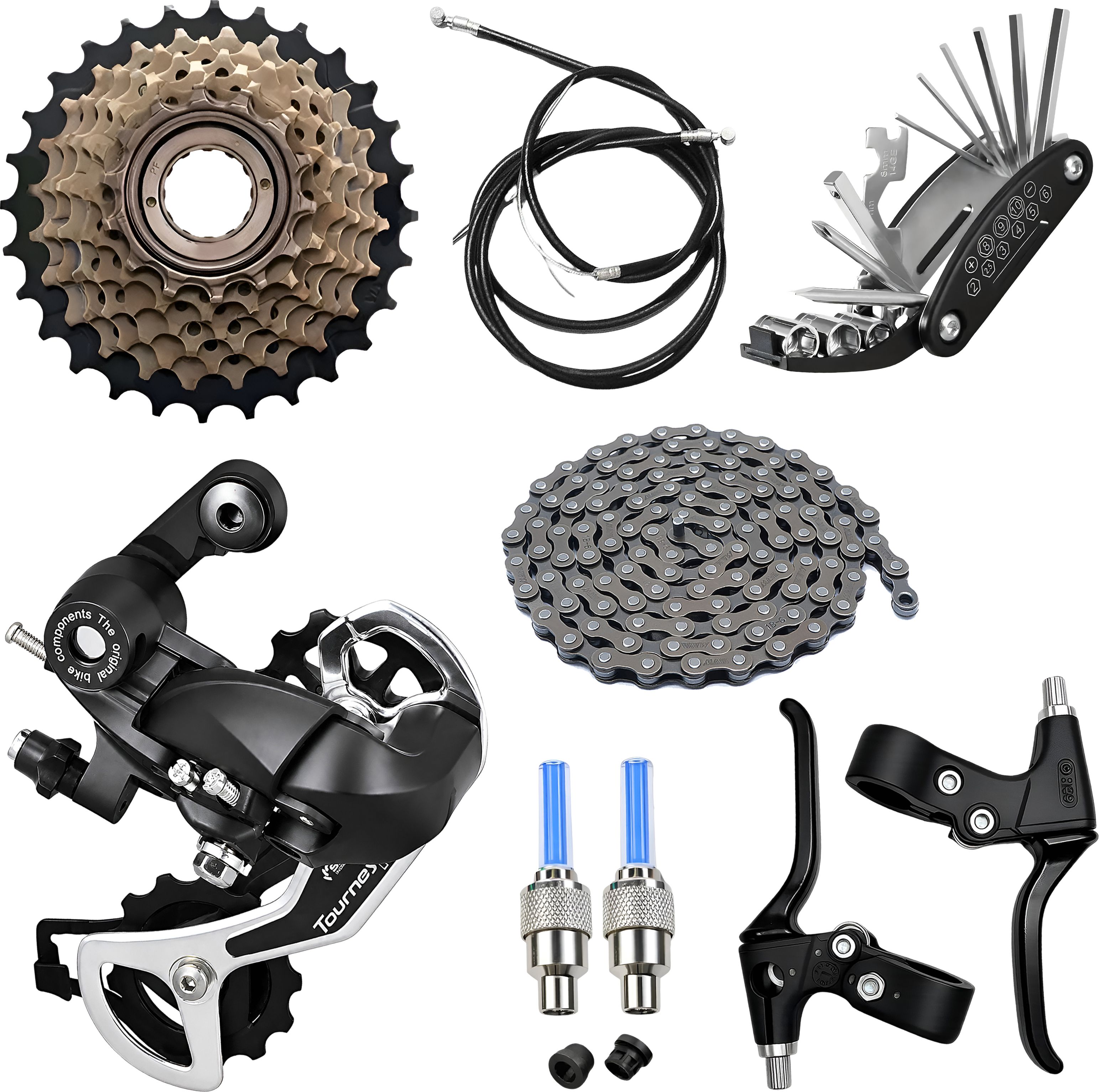razaiq Bicycle Drivetrain Repair Kit Chain Rear Gear Tool Set LED Rim Valve Light Bicycle Brake Disk-picture-26