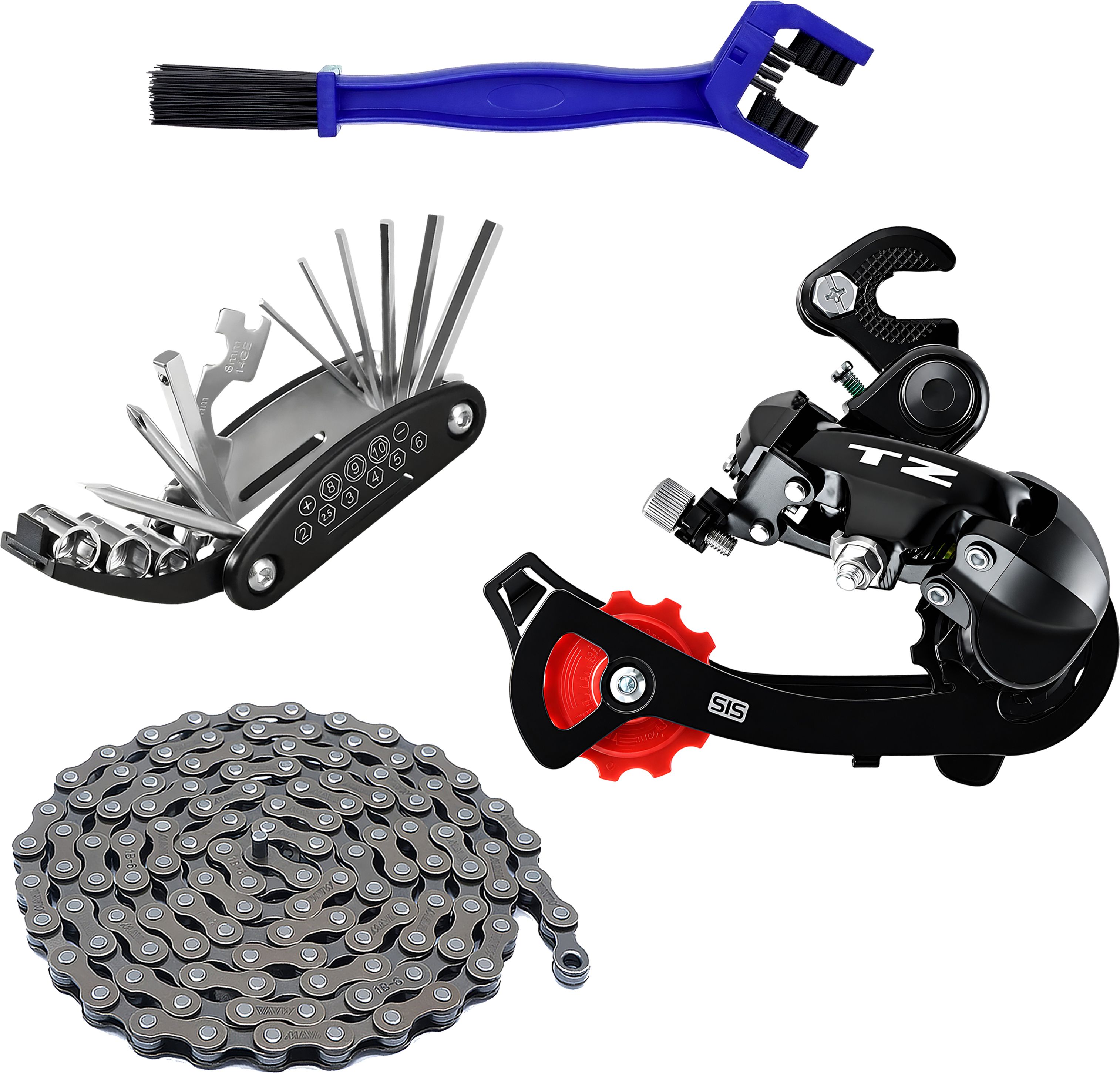 razaiq Rear Derailleur 6/7 Speed with 116 Link Chain, Tool Kit & Cleaner Brush Set Bicycle Brake Disk-picture-29