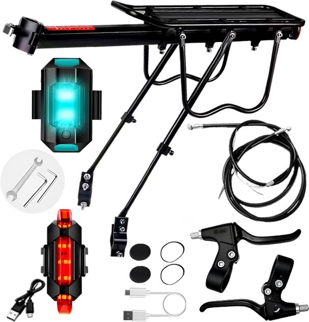 razaiq Cycle Rear Rack USB LED Tail Light Brake Lever Cable Wire Set Black Bicycle Aluminium Bicycle Carrier-picture-0