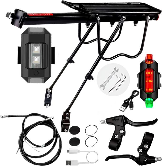 razaiq Cycle Carrier Rack LED Rear Light Brake Lever Cable Wire Set Black Aluminium Bicycle Carrier-picture-19