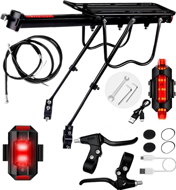 Bike Rack Waterproof LED Tail Light Brake Lever Cable Set MTB Road Hybrid Aluminium Bicycle Carrier-image-40