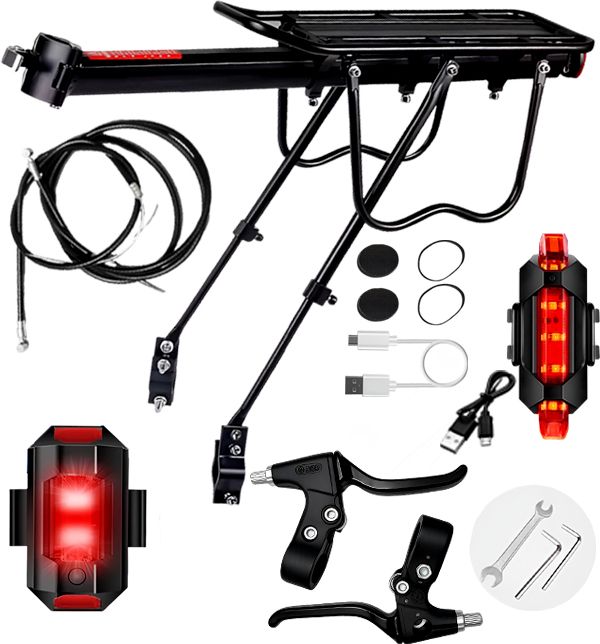 razaiq Universal Bike Rack USB LED Tail Light Brake Lever Cable Wire Set Black Aluminium Bicycle Carrier-picture-41