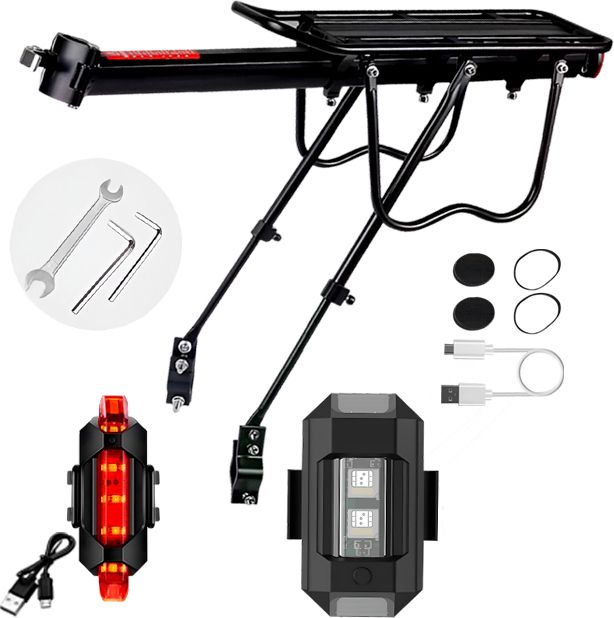 Universal Bike Luggage Carrier with USB Rechargeable LED Bike Tail Light Aluminium Bicycle Carrier-image-27