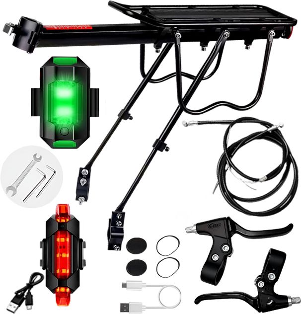 razaiq Bicycle Cargo Rack USB LED Tail Light Brake Lever Wire Set Universal Aluminium Bicycle Carrier-picture-3