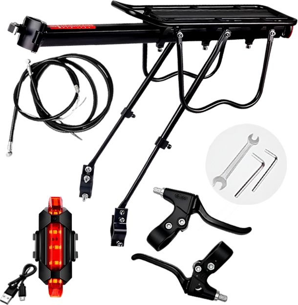 razaiq Bicycle Rear Carrier Rack with USB Light & Brake Cable Kit Black Aluminium Bicycle Carrier-picture-19