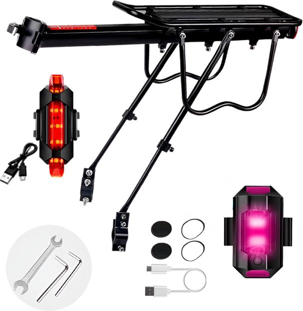 razaiq Bicycle Cargo Rack with Waterproof USB Rechargeable 5 LED Rear Light Kit Aluminium Bicycle Carrier-picture-31