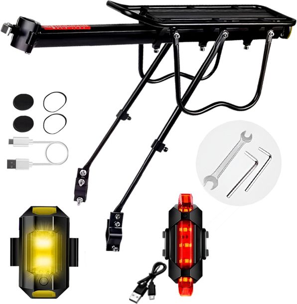 Bicycle Luggage Rack with USB Charging Waterproof Tail Light Aluminium Bicycle Carrier-image-4