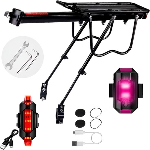 razaiq Universal Bike Rear Rack with 5 LED USB Rechargeable Safety Tail Light Black Aluminium Bicycle Carrier-picture-47