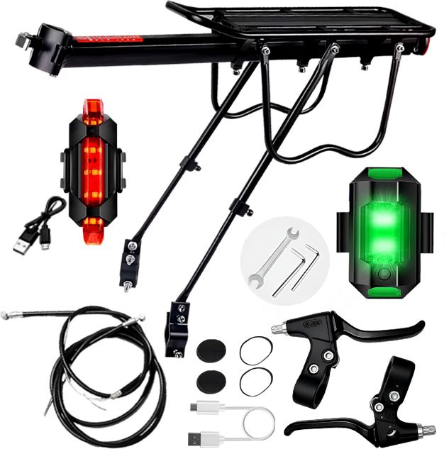 razaiq Bicycle Rear Rack USB LED Tail Light Brake Lever Cable Set Black Aluminium Bicycle Carrier-picture-35