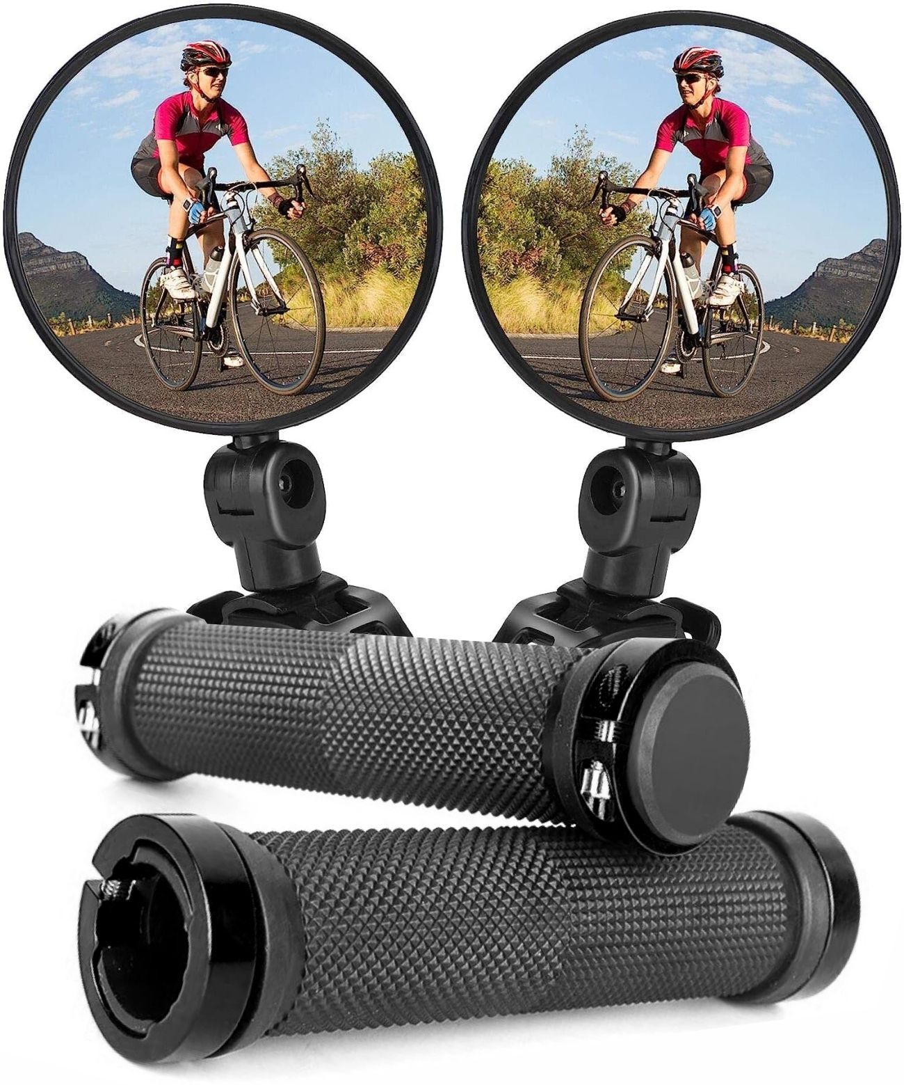 Bicycle Grip With Mirror Adjustable Cycle Handle Grips Rotatable Convex Mirror Bicycle Handle Grip-image-15