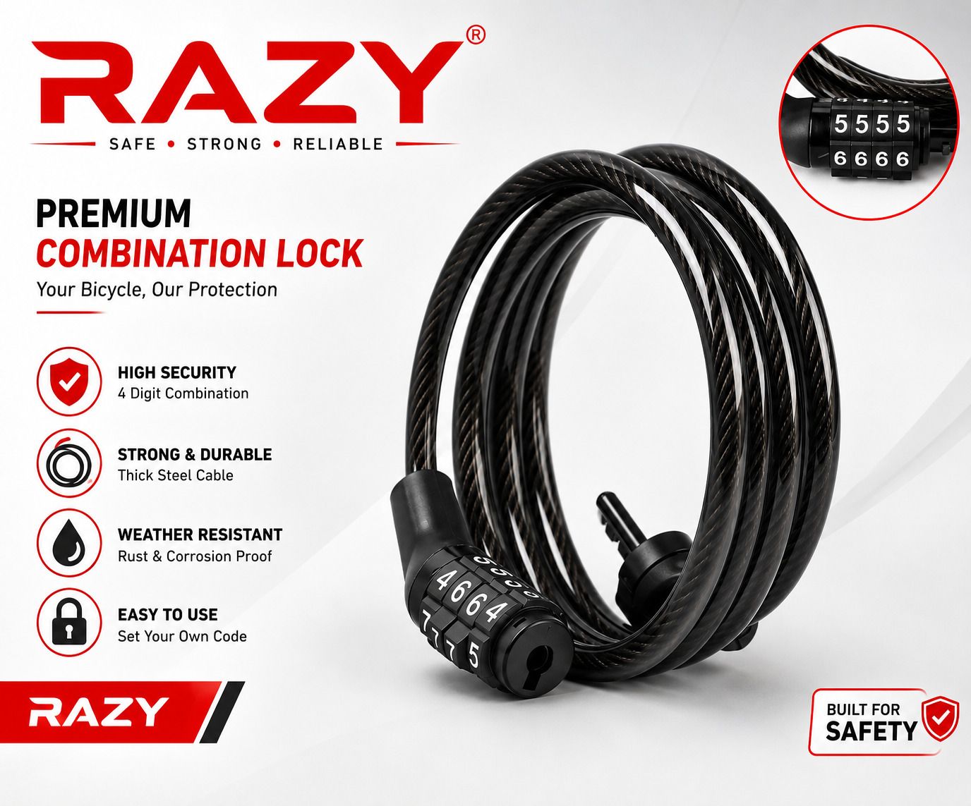 razy Bicycle Anti-Theft Number Lock Bicycle Lock-picture-18
