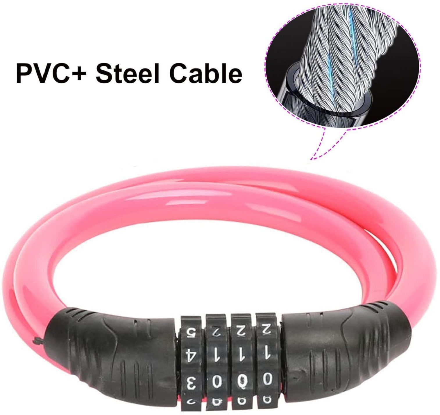 occel PiNK colour Multipurpose 4-Digit Numbe Lock for Bike,cycle,Helmet Wire Lockk Bicycle Lock-picture-35